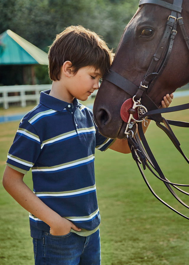 Mayoral Printed Short Sleeve Polo Shirt for Teen Boys - Navy Blue | Casual Summer Outfit for School & Outdoor Activities