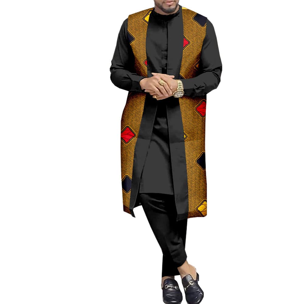 African Print Dashiki Shirt & Ankara Pants 3-Piece Set for Men - Traditional Tribal Outfit with Vibrant Patterns - Plus Size Available - Perfect for Cultural Events, Weddings & Festivals