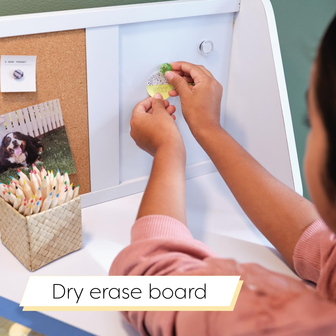 KidKraft White Wooden Study Desk Set for Kids - Children's Study Table with Chair, Bulletin Board & Storage Cabinets - Perfect for Homework, Art Projects & Bedroom Organization