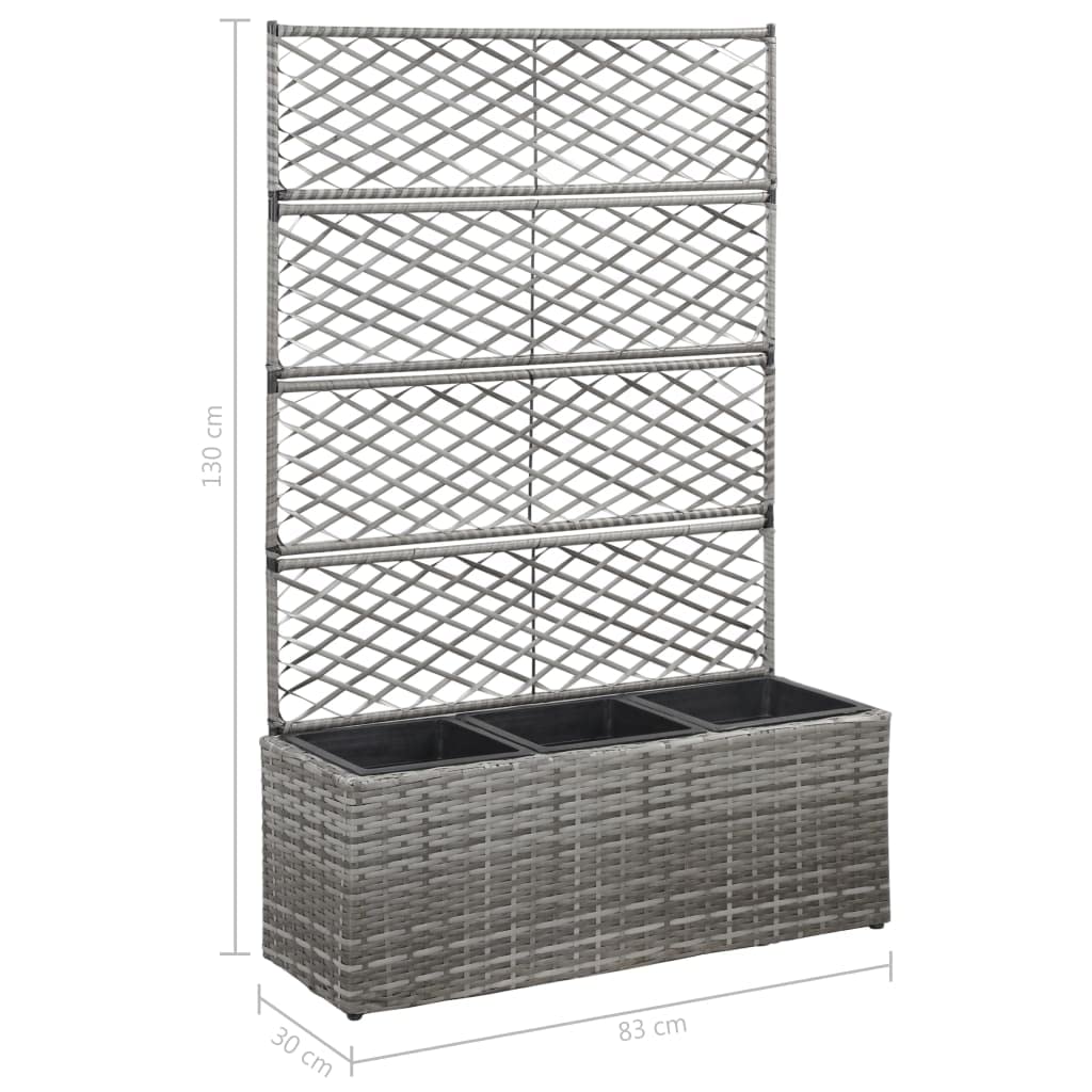 CHARMMA Trellis Raised Garden Bed with 3 Pots - 32.7x11.8x51.2 Inch Poly Rattan Planter Box in Gray - Perfect for Indoor/Outdoor Plants, Flowers, and Vegetables