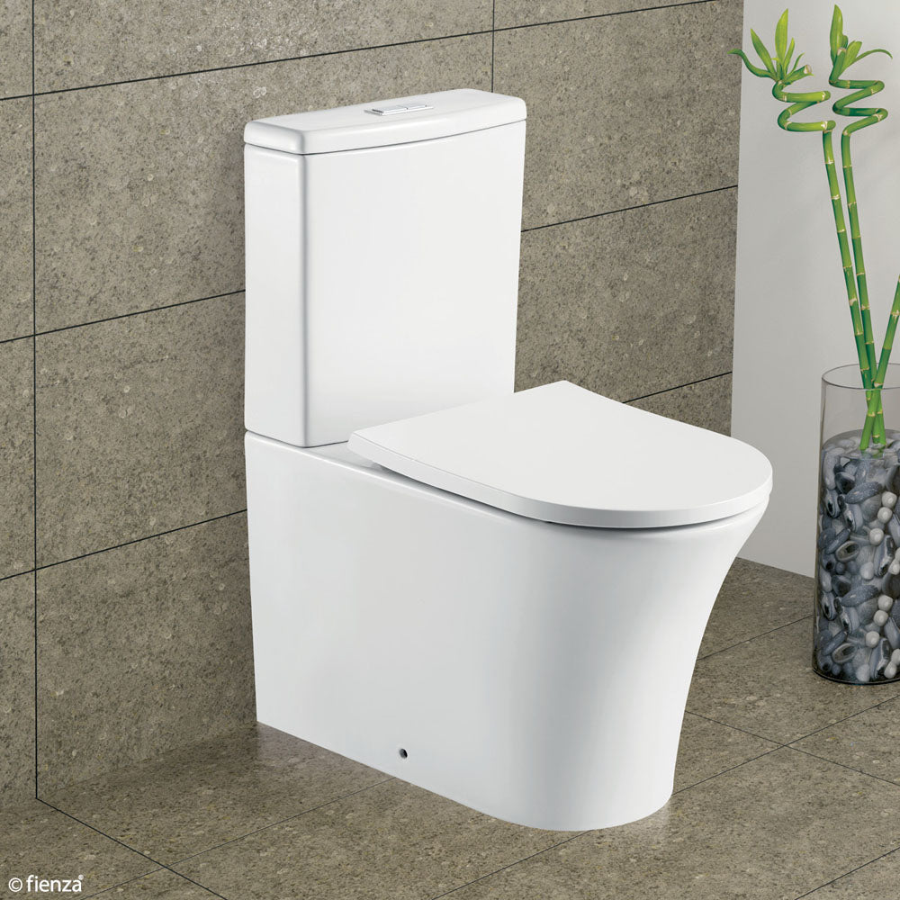 Fienza Chloe Back-to-Wall Toilet Suite - Modern One-Piece Elongated Toilet with Soft-Close Seat, Perfect for Small Bathrooms & Powder Rooms (White)