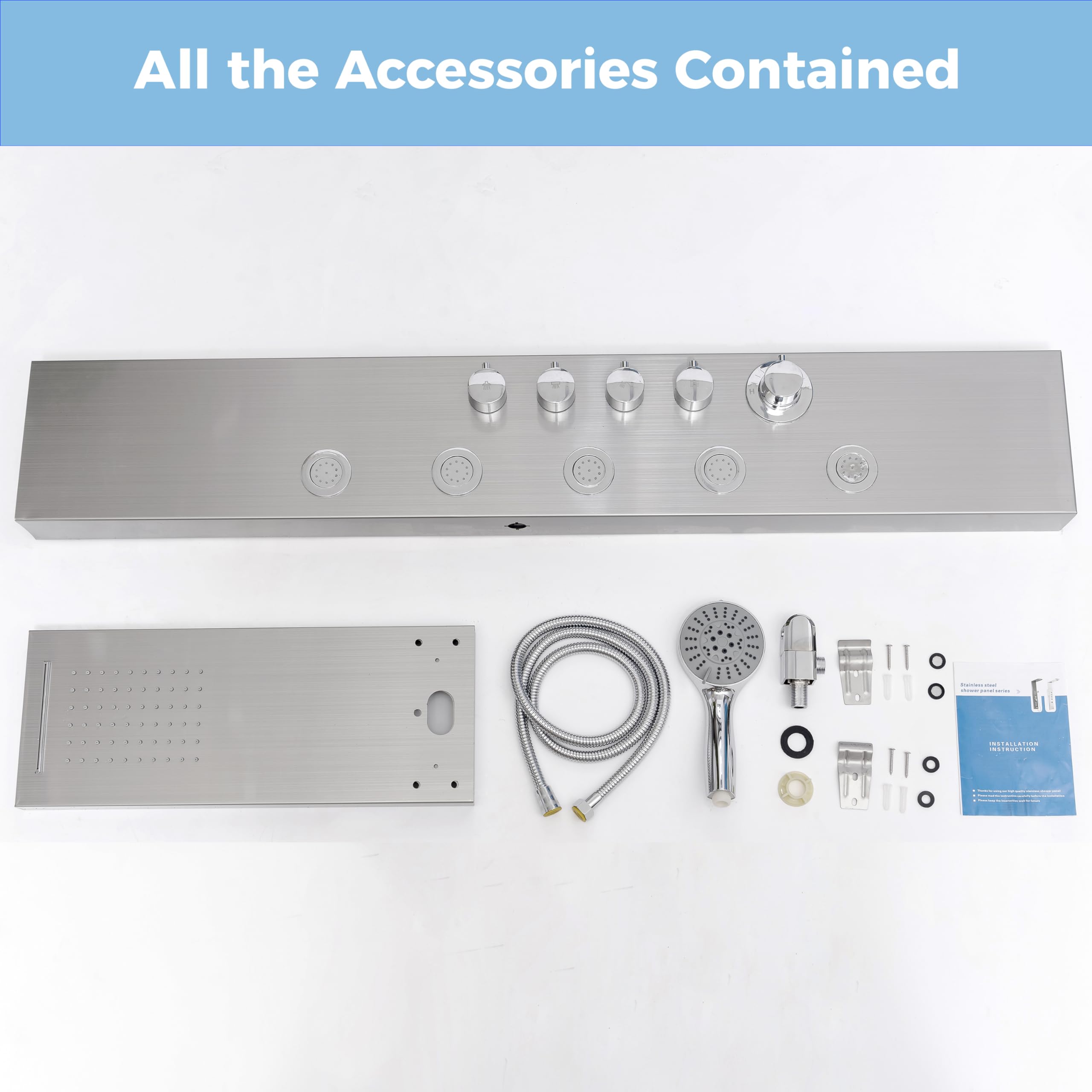 DELAVIN Stainless Steel Shower Panel Tower System - Multi-Function Rainfall Showerhead with Body Jets & Handheld Spray - Brushed Nickel Finish - Perfect for Luxury Bathroom Renovation & Spa-Like Shower Experience