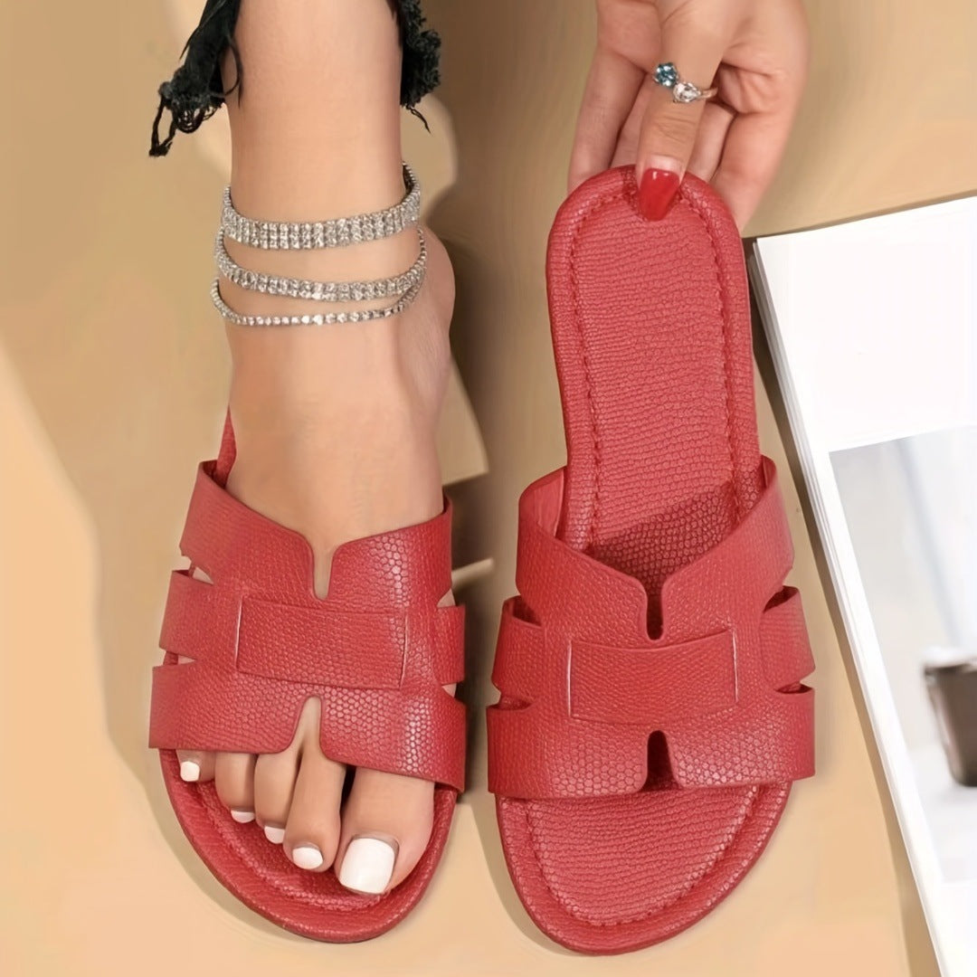 Square Toe Flat Sandals for Women - Breathable Hollow Out Summer Slides & Comfortable Slippers - Perfect for Beach, Poolside, and Casual Outings