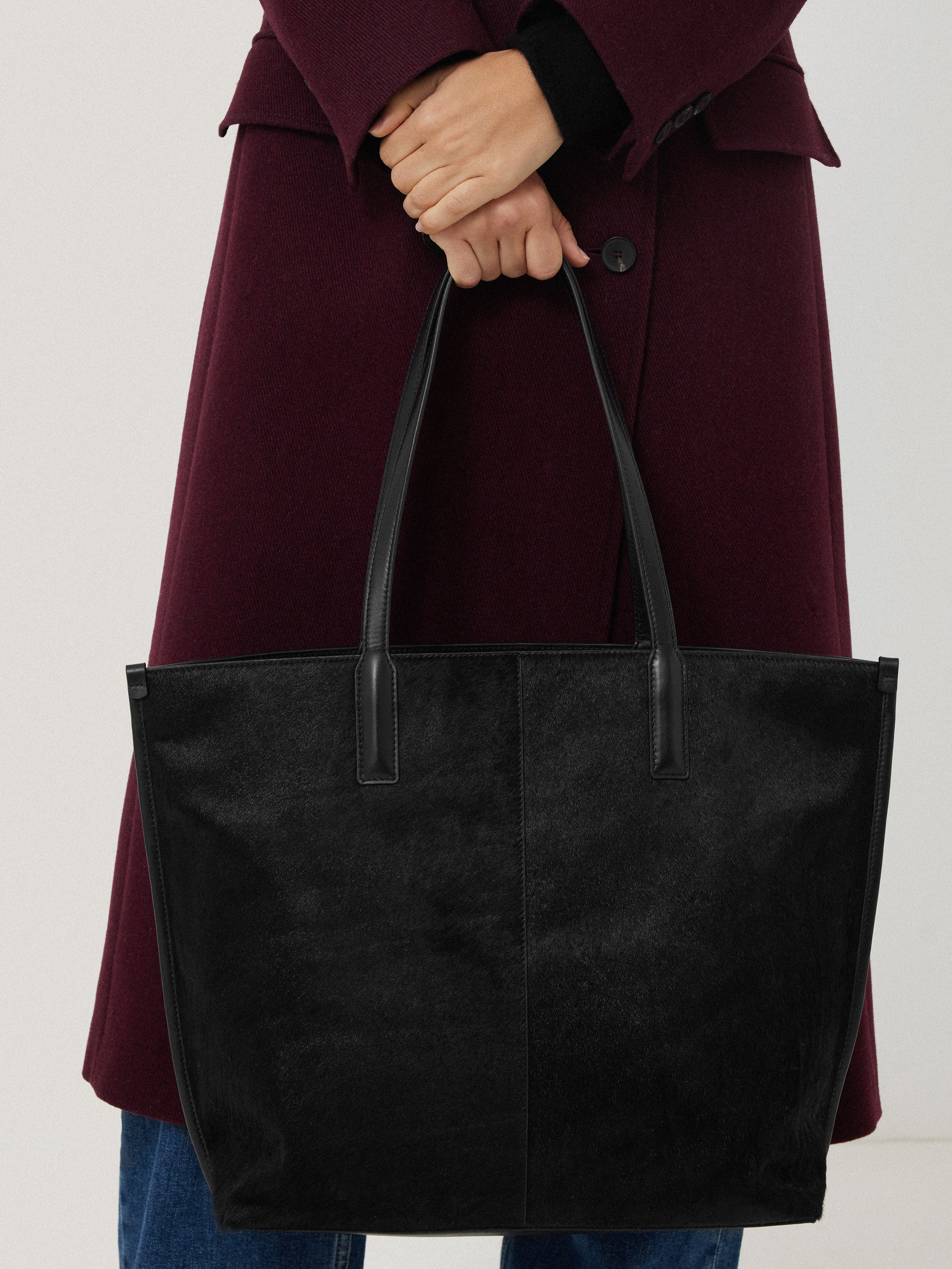 Luxury Calf Hair Leather Tote Bag for Women - Stylish Black Designer Handbag for Work, Travel & Everyday Use