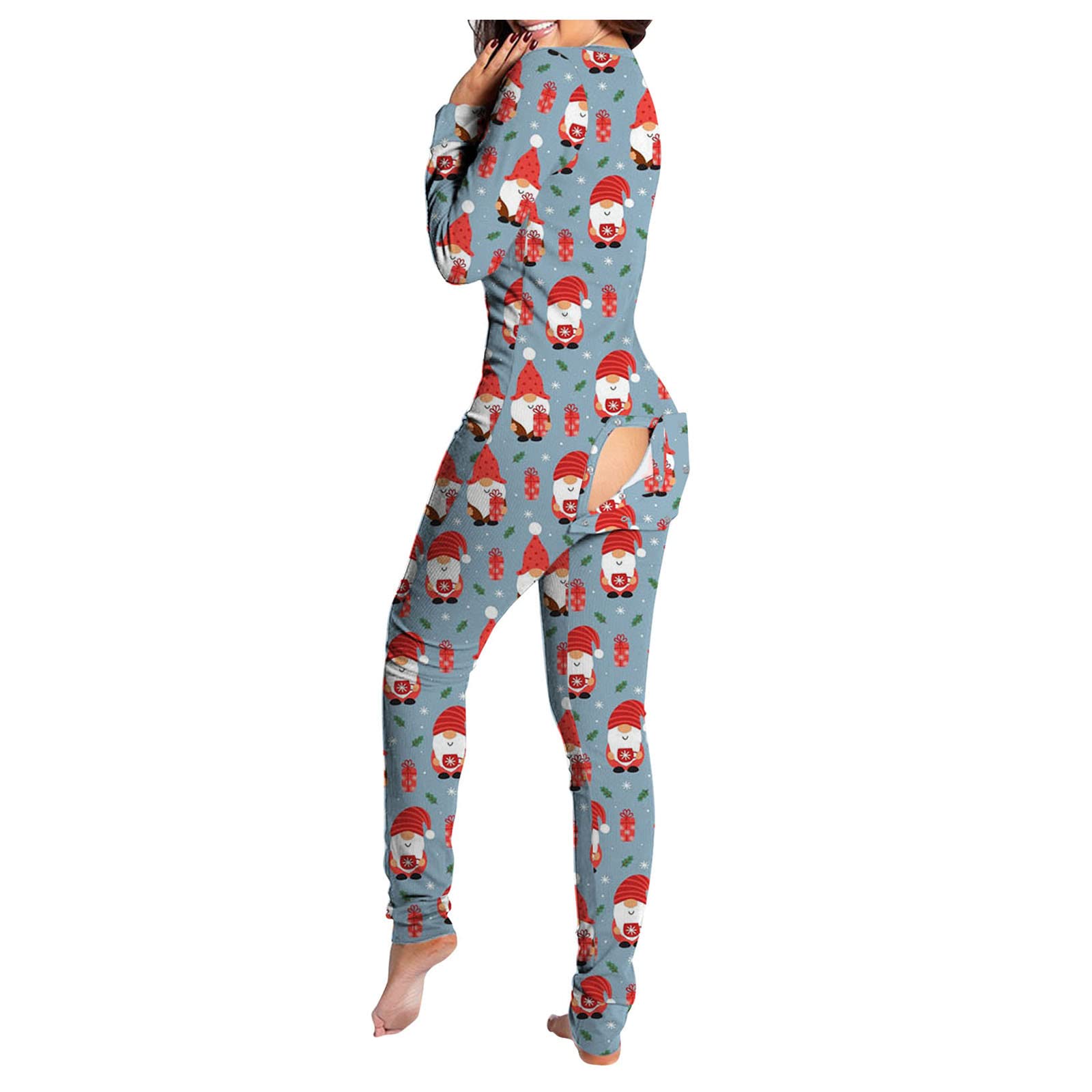 Qvkarw Women's Button-Down Jumpsuit - Stylish Printed Romper with Functional Flap Design | Perfect for Christmas Parties, Date Nights & Casual Outings