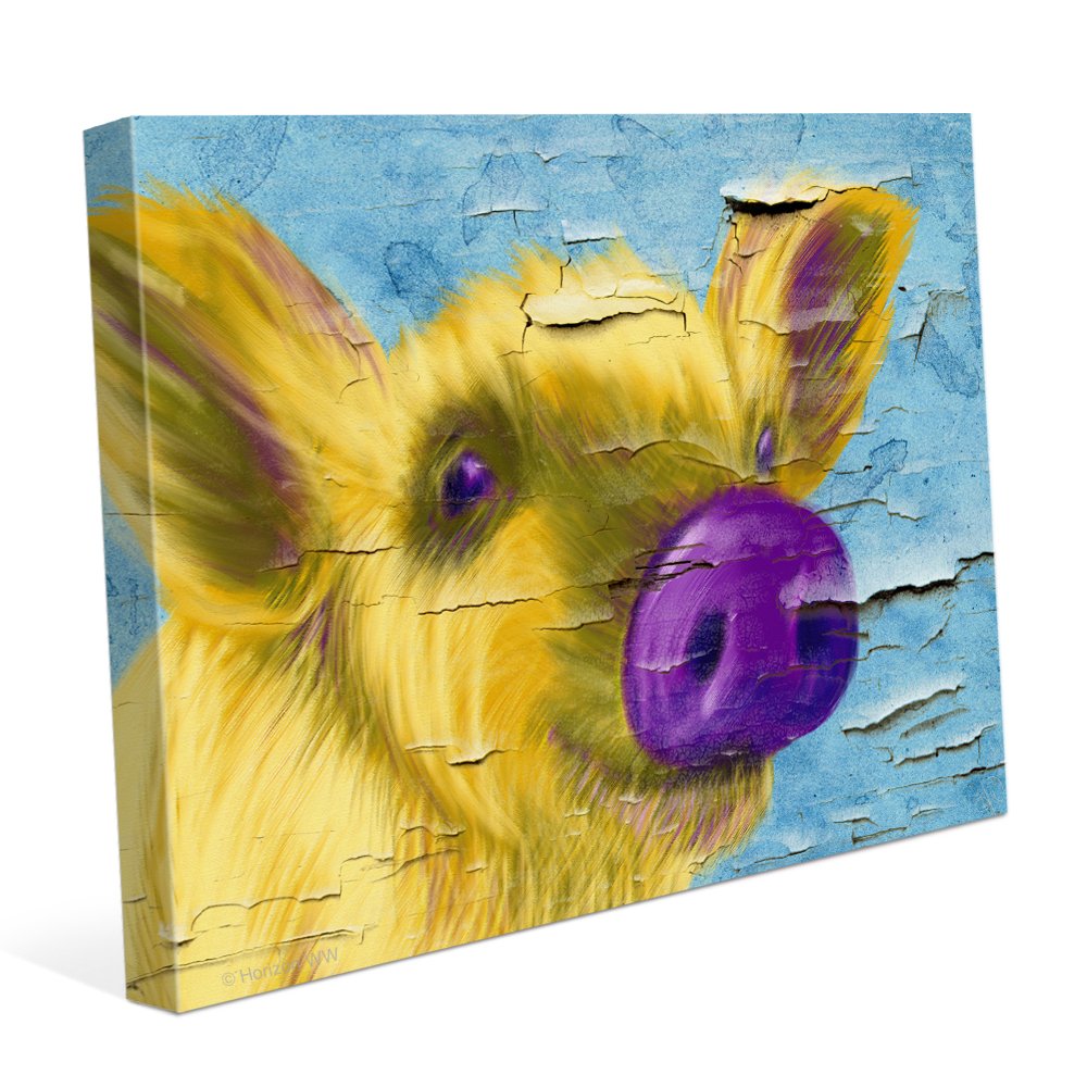 Distressed Chipped Paint Purple Nose Pig Pop Art Canvas Print - 24x30 Inch Wall Decor for Living Room, Bedroom & Office - Unique Animal Artwork for Modern Home Decor