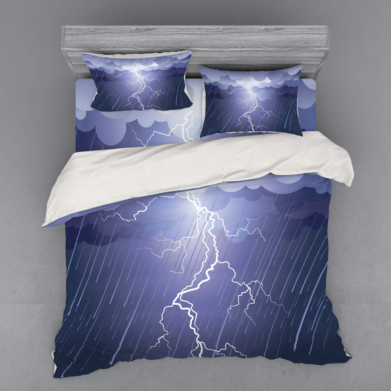 Ambesonne King Duvet Cover Set - Lightning Thunderstorm Design for Cozy Nights