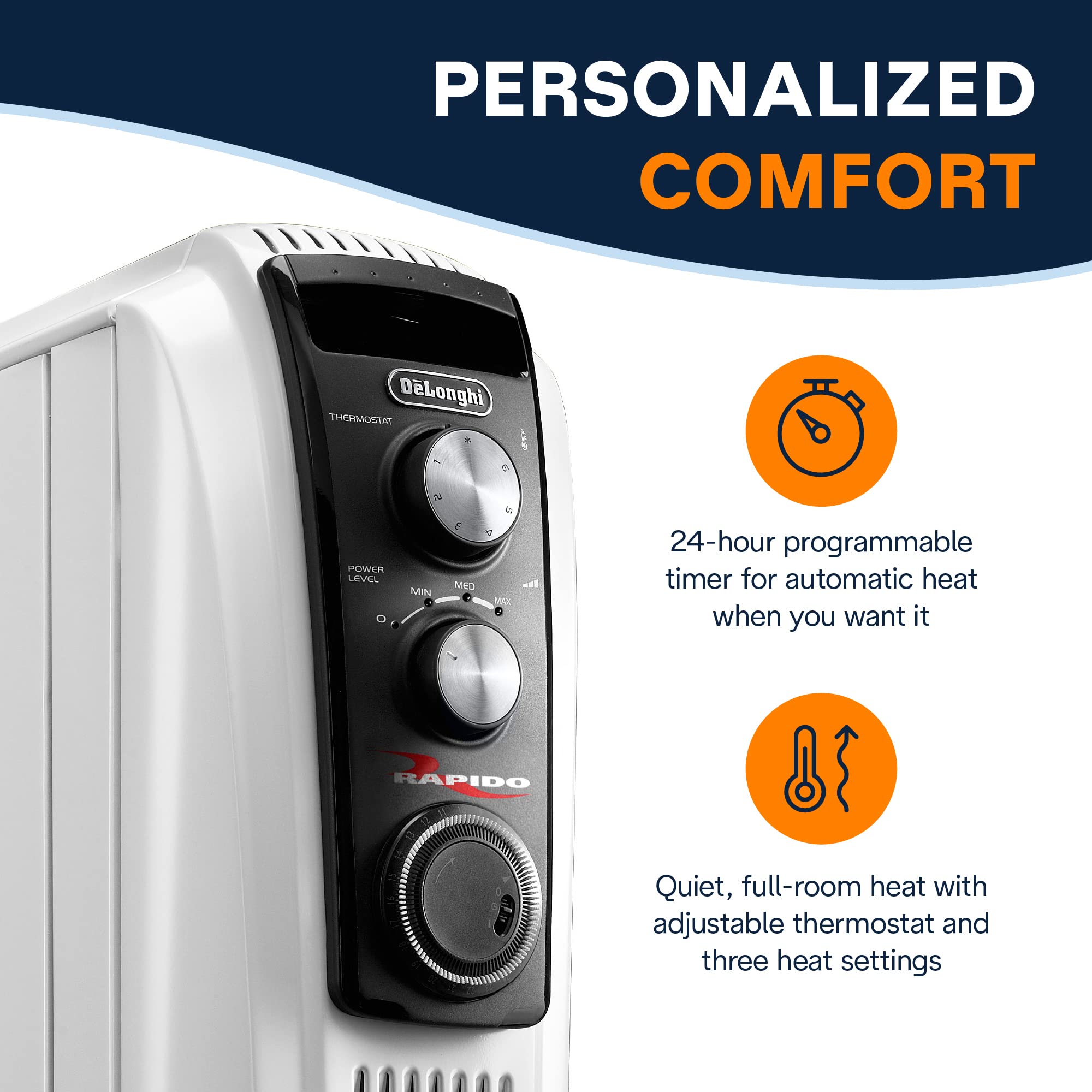De'Longhi TRD40615T 1500W Oil Filled Radiator Heater - Portable Electric Space Heater with Programmable Timer & Safety Features for Bedroom, Office, Living Room | Indoor Room Heater for Winter Home Heating
