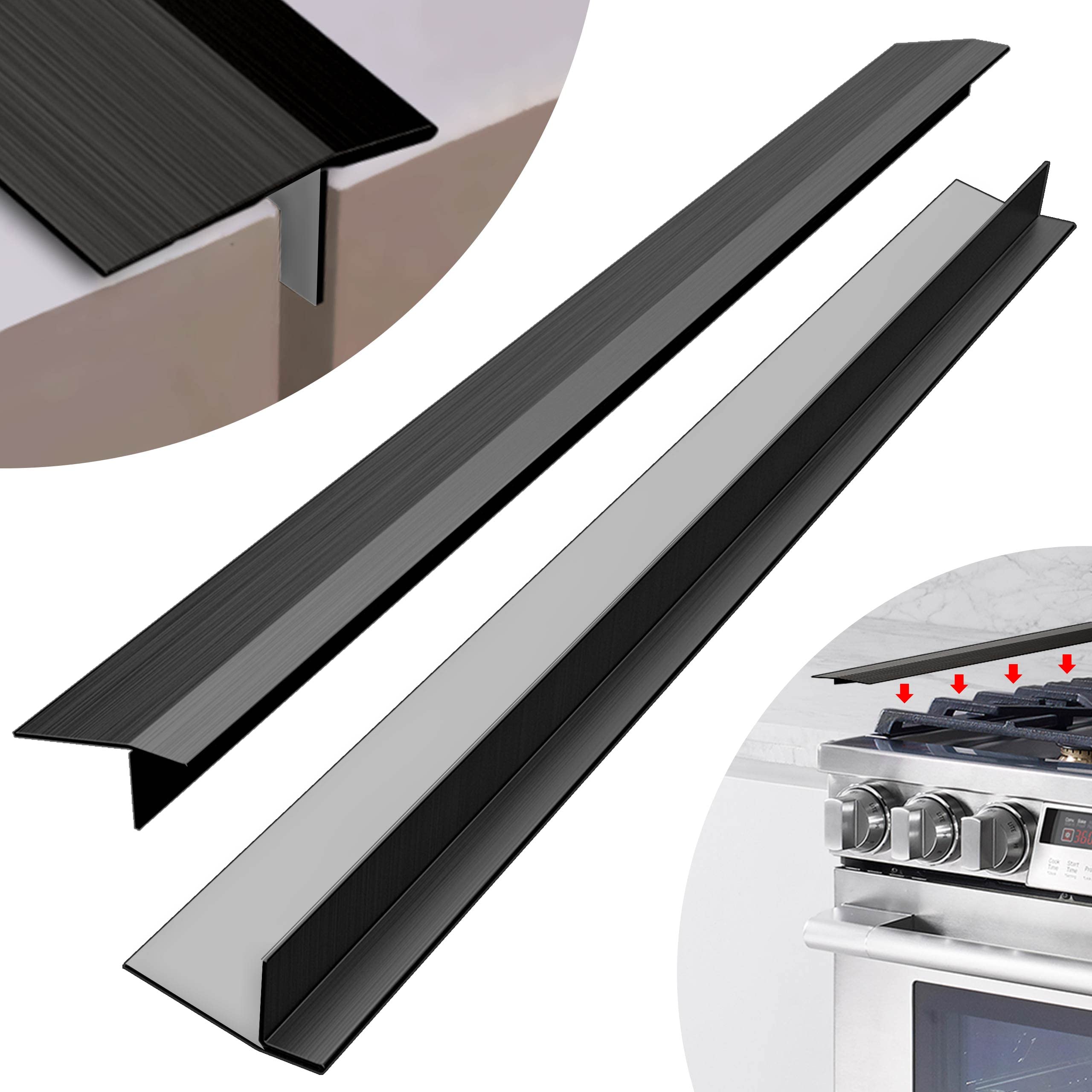 Stainless Steel Stove Gap Cover (2 Pack) - 21 Inch Black Kitchen Counter Gap Filler for Stove and Counter Protection - Durable Spill Guard for Kitchen Safety - Perfect for Cooking, Baking & Food Prep