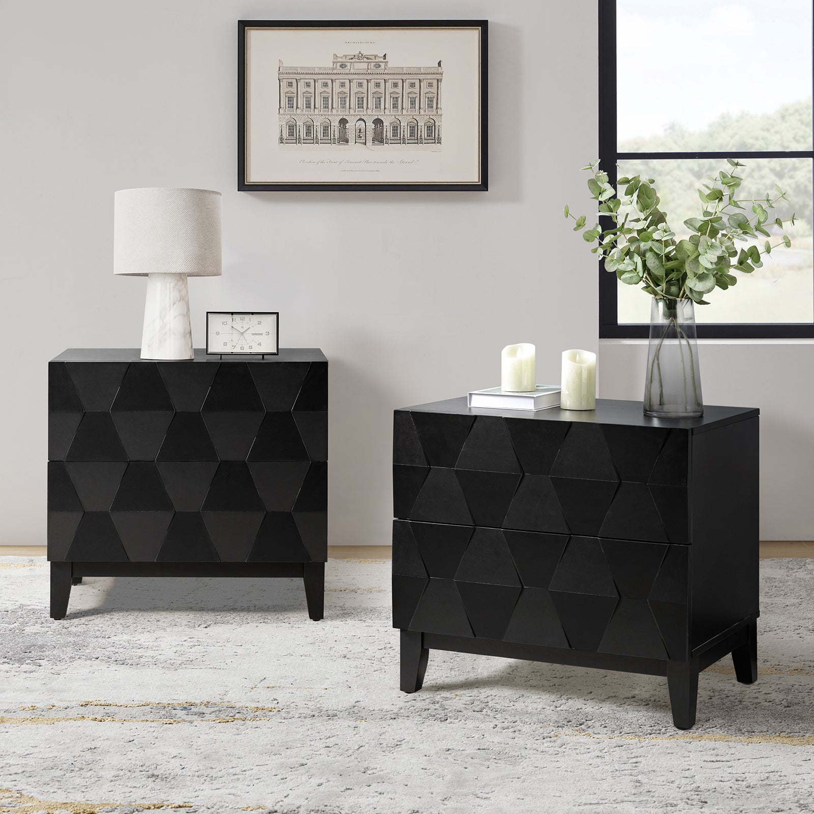 2-Drawer Nightstand with Built-in USB Outlets - Modern Bedside Table for Charging Devices, Perfect for Bedroom, Living Room, or Office