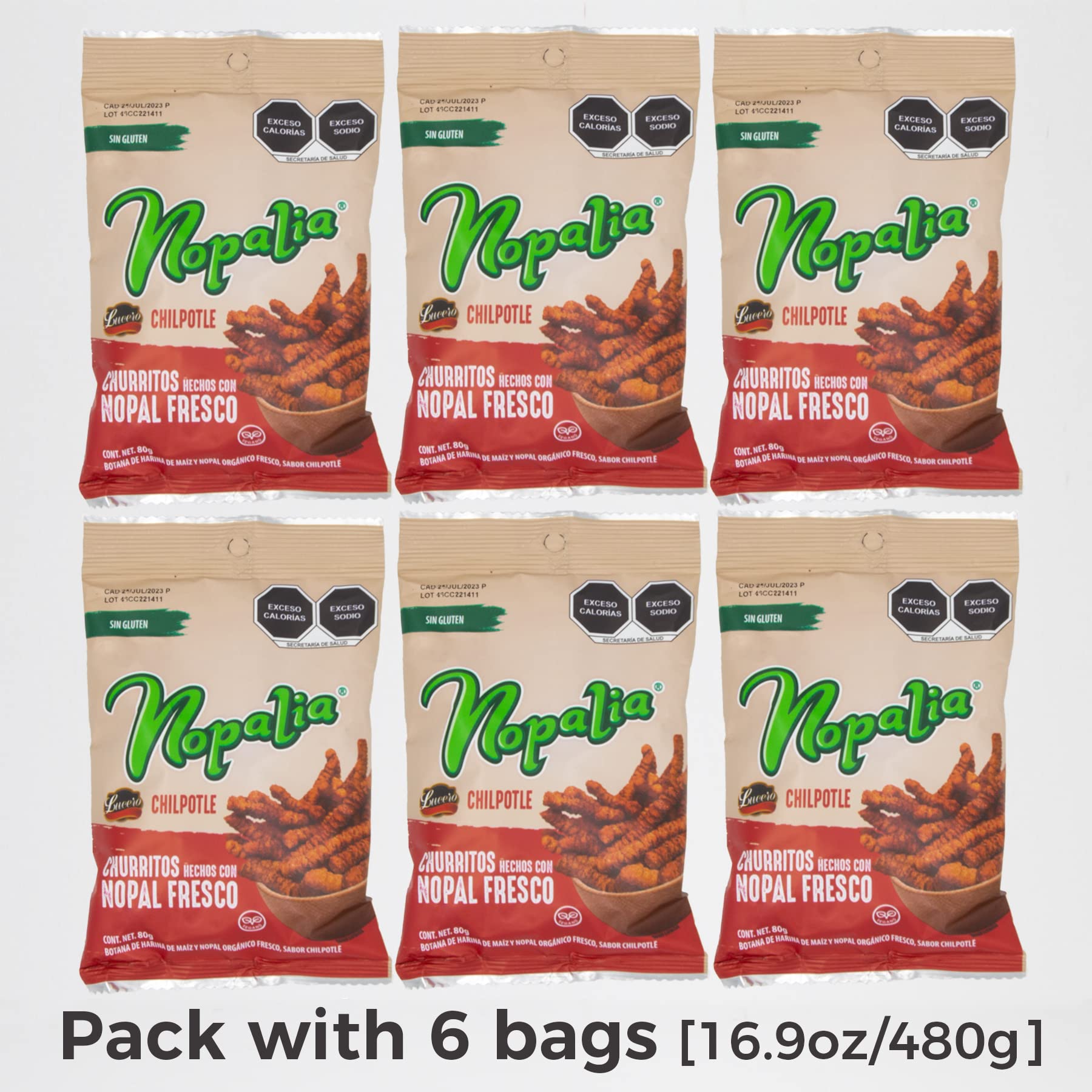 Organic Nopalia Corn & Cactus Churritos Snacks - Chipotle Flavor (6 Pack) | Gluten-Free, Vegan Mexican Snack for Parties, Road Trips & Healthy Munching