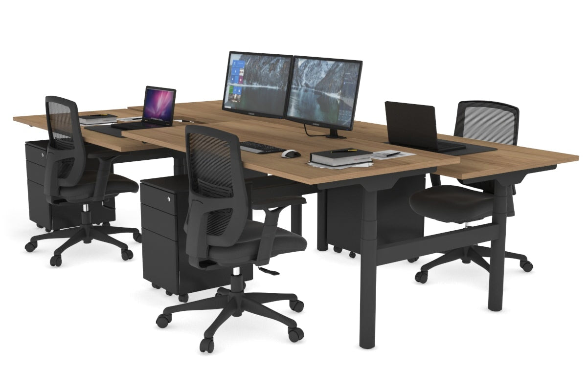 Flexi Premium Height Adjustable 4-Person H-Shaped Office Workbench - 1800L x 800W Black Frame with Cable Management | Ergonomic Standing Desk for Collaborative Workspaces & Home Offices