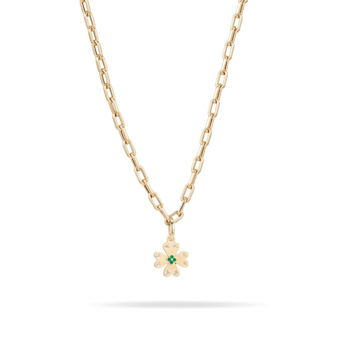 Emerald and Diamond Clover Charm Pendant - Elegant Four Leaf Clover Jewelry for Women - Perfect for St. Patrick's Day Gifts, Birthday, Anniversary & Special Occasions