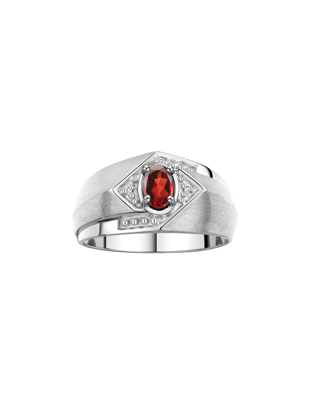 RYLOS Sterling Silver Men's Ring with 6X4MM Oval Gemstone & Genuine Diamonds - Garnet Birthstone Ring for Men (Sizes 8-13) - Perfect for Weddings, Anniversaries & Special Occasions