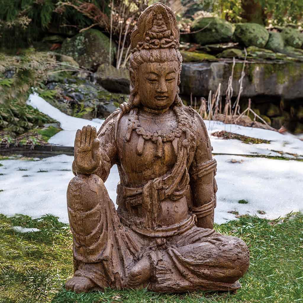 Antique Quan Yin Buddha Statue - Handcrafted Asian Home Decor for Meditation & Spiritual Serenity | Perfect for Living Room, Garden, or Zen Space