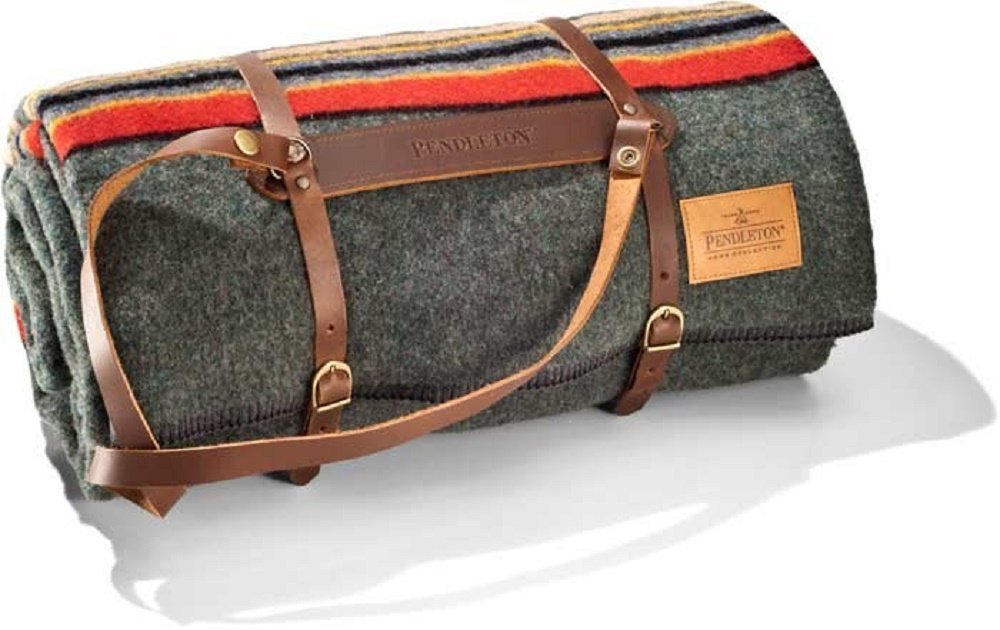 PENDLETON Twin Size Camp Blanket with Carry Bag - Green Heather Plaid for Outdoor Camping, Picnics, and Cozy Home Use