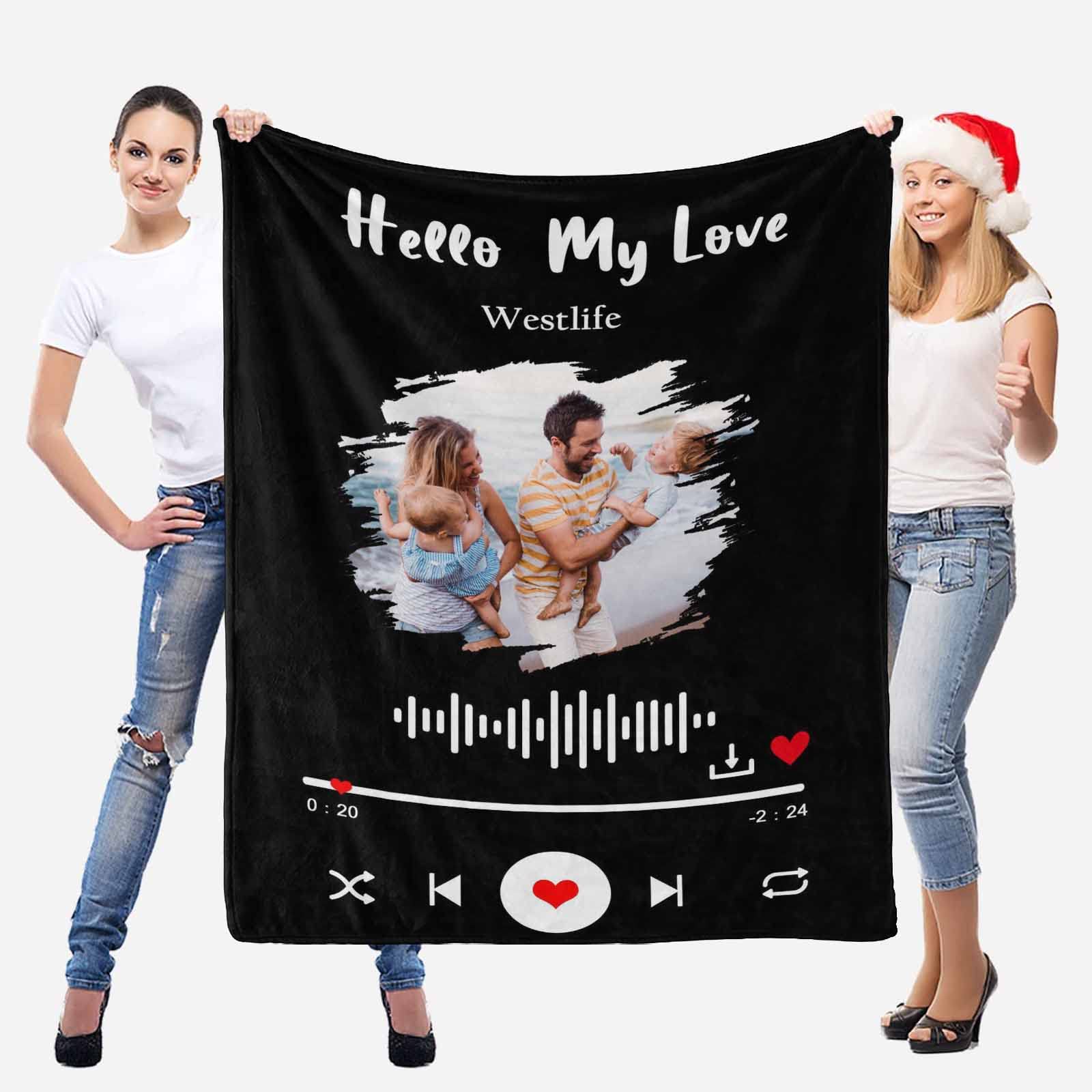 Custom Spotify Code Photo Blanket - Personalized Music Blanket with Photos & Text for Couples, Family, Friends & Pets - 50x60 Inch Soft Fleece Throw - Perfect for Valentine's Gifts, Birthday Souvenirs & Cozy Home Decor