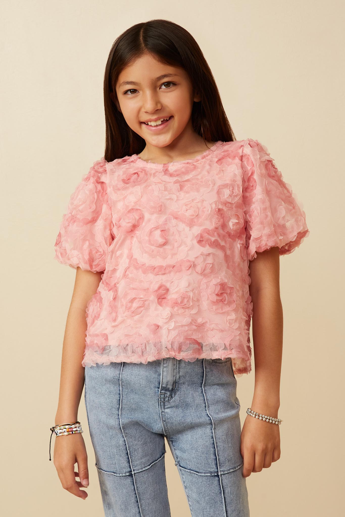Floral Textured Puff Sleeve Organza Blouse for Women - Elegant Party Wear & Special Occasion Outfit