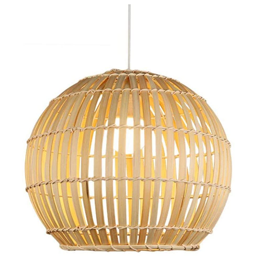 Round Bamboo Lantern Pendant Light - Natural Handwoven Wicker Lampshade for Rustic Ceiling Chandelier | Eco-Friendly Dining Room Lighting, Bedroom Decor, Patio & Outdoor Hanging Lights