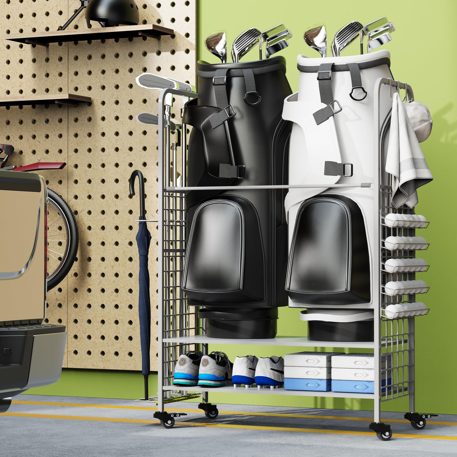 Premium Golf Bag Storage Organizer - Heavy Duty Golf Club Rack & Equipment Stand for Garage, Shed, Basement | Space-Saving Golf Gear Solution for Home & Club Organization