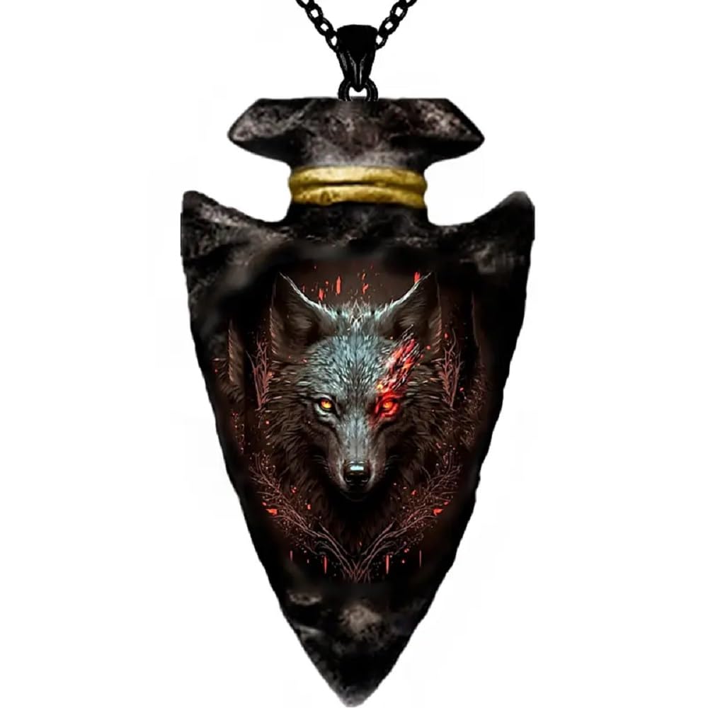 Red Wolf Arrowhead Necklace - Handmade Stainless Steel Pendant for Men & Women - Perfect for Outdoor Adventures, Camping & Tribal Style Fashion