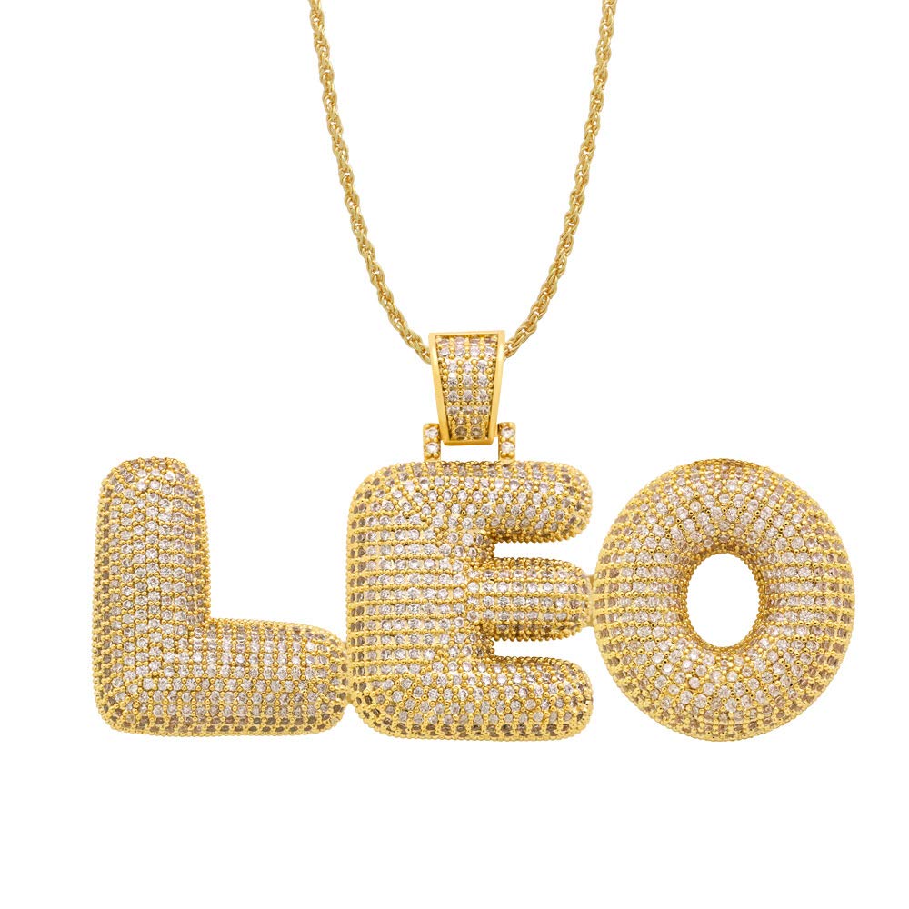 POSHFEEL Iced Out Lab-Created Simulated Diamond Bling Bubble Letter Pendant Necklace for Men - Hip Hop Jewelry & Streetwear Fashion - Perfect for Parties, Concerts, and Urban Style Outfits