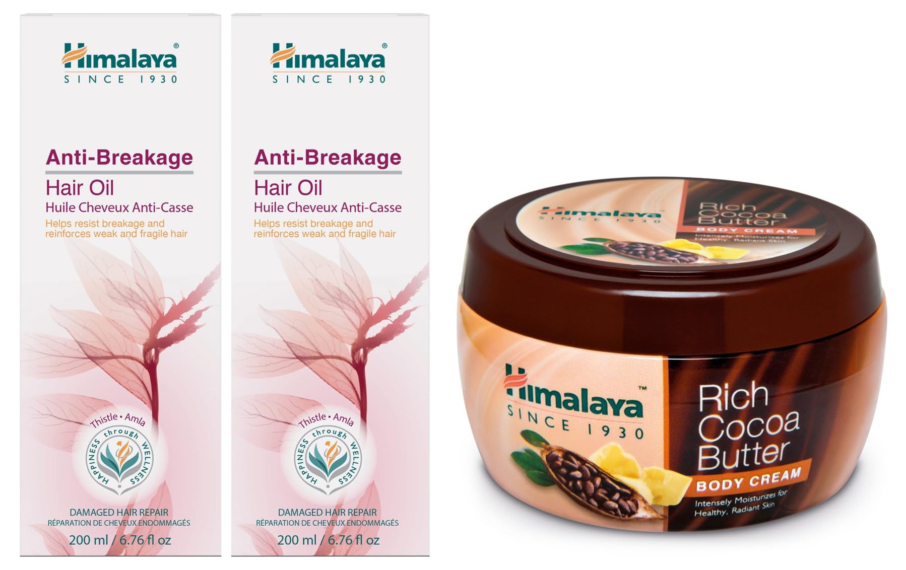 Himalaya Rich Cocoa Butter Body Cream 200ml & Herbals Anti Hair Fall Oil 200ml - Deep Moisturizing for Dry Skin & Hair Growth Treatment for Stronger Hair - Perfect for Daily Skincare & Hair Care Routine