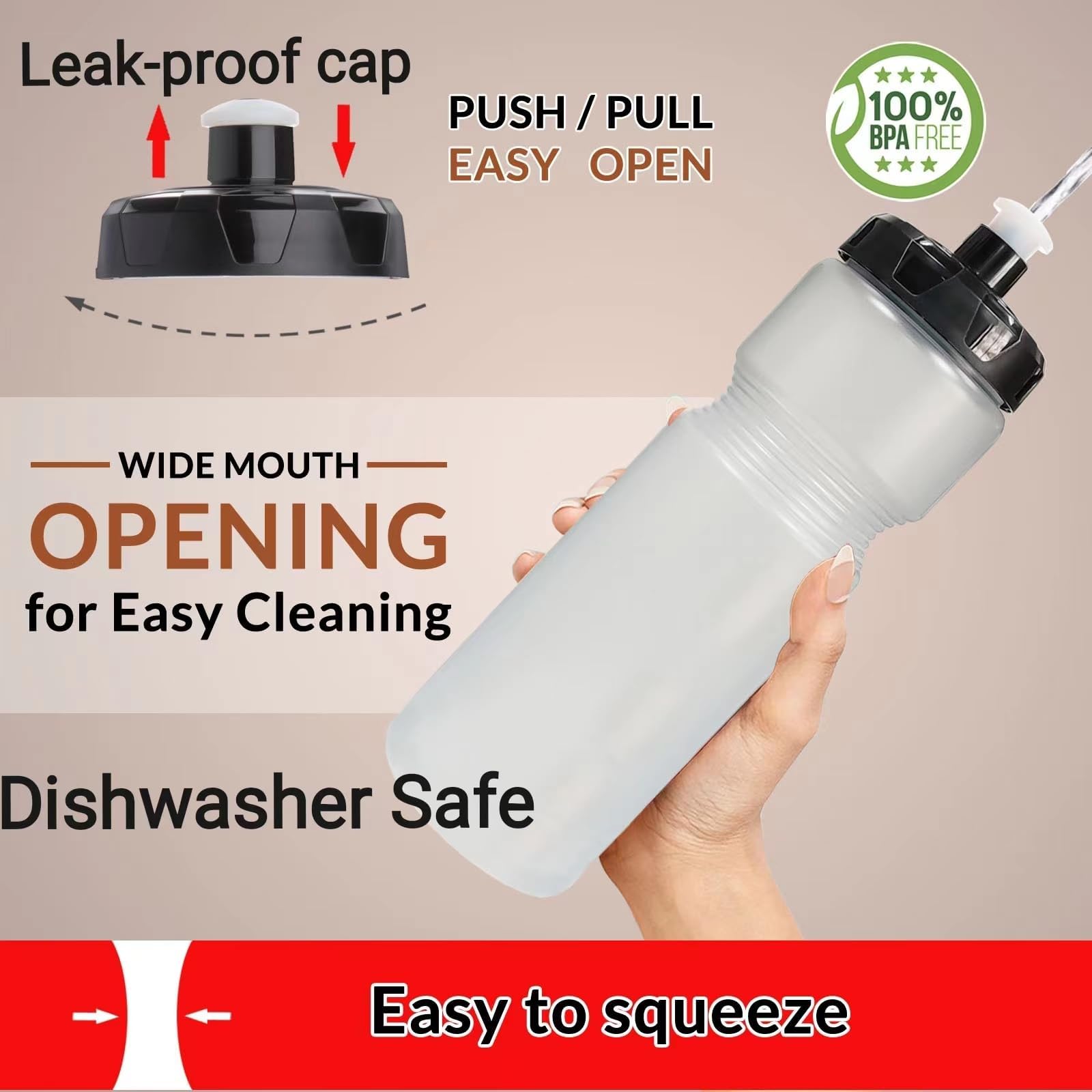 24oz Leak-Proof BPA-Free Sports Water Bottle for Cycling, Gym, Hiking & Outdoor Activities - Squeeze Design, Clear Plastic, Ideal for Workouts, Camping and Travel Hydration