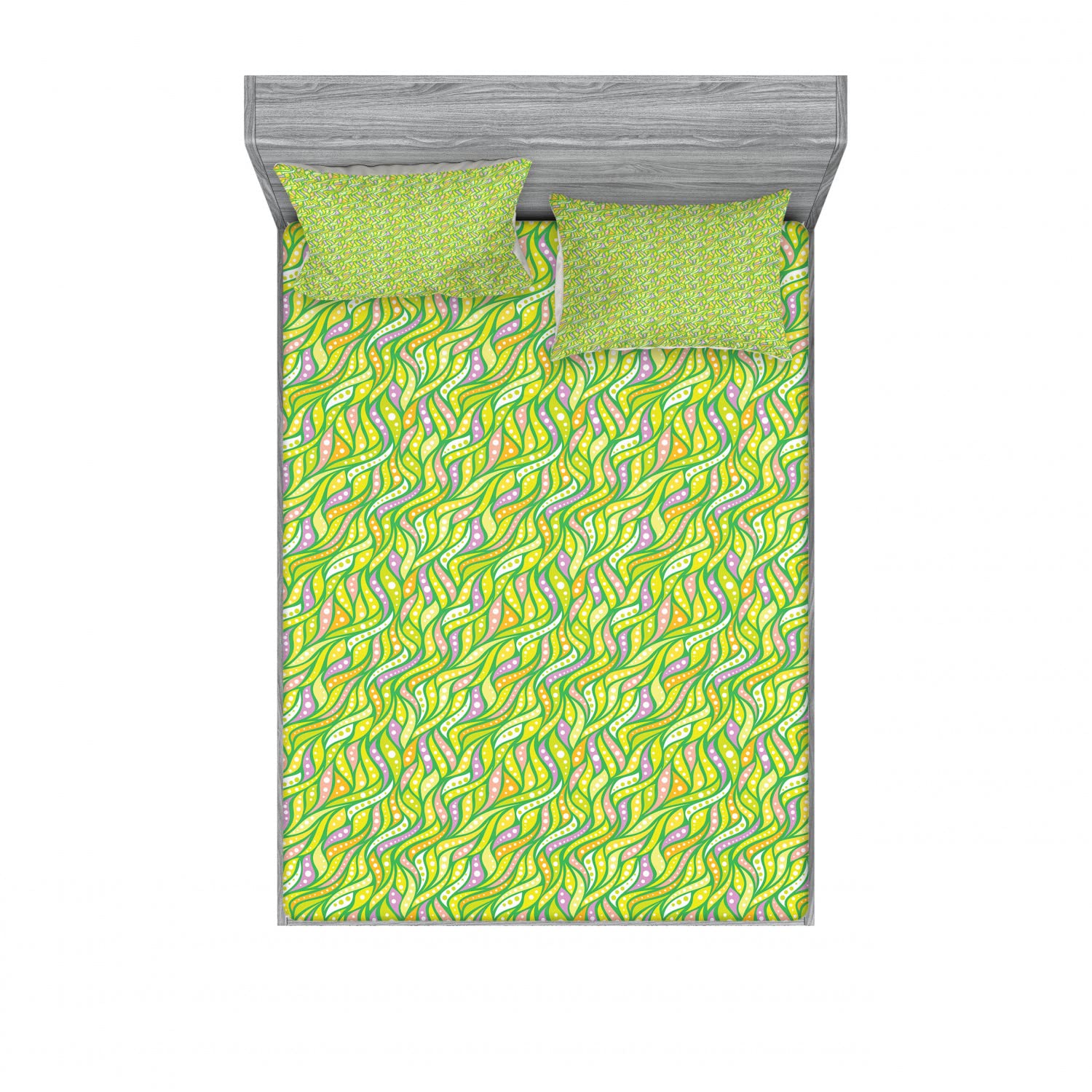 Ambesonne Abstract 2-Piece Queen Size Fitted Sheet Set with 4 Pillow Shams - Wavy Stripes & Circles Pattern, Vibrant Multicolor Bedding Decor for Modern Bedrooms | Perfect for Guest Rooms, Master Suites & Dormitory Styling