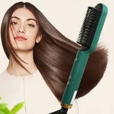 POCKETFRIENDIES 909 Ceramic PTC Hair Straightener Brush - 5 Temperature Settings, Professional Straightening Comb for Women, Styling & Smoothing Frizzy Hair - Perfect for Home, Travel & Salon Use (Multicolor, B399)