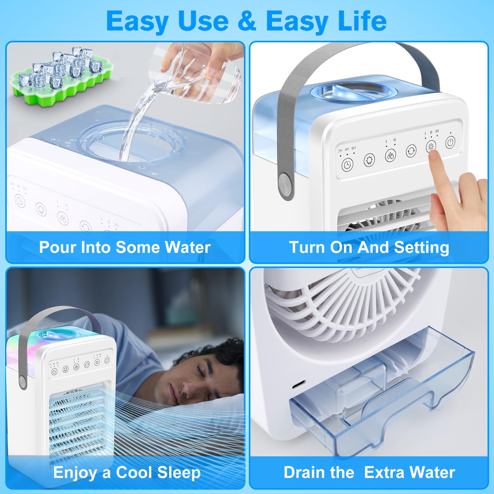 Portable Air Conditioner for Small Room - Mini AC with 4 Speeds, 2 Cool Mist Modes & Timer - Oscillating Personal Air Cooler for Home, Office, Bedroom & Dorm Use