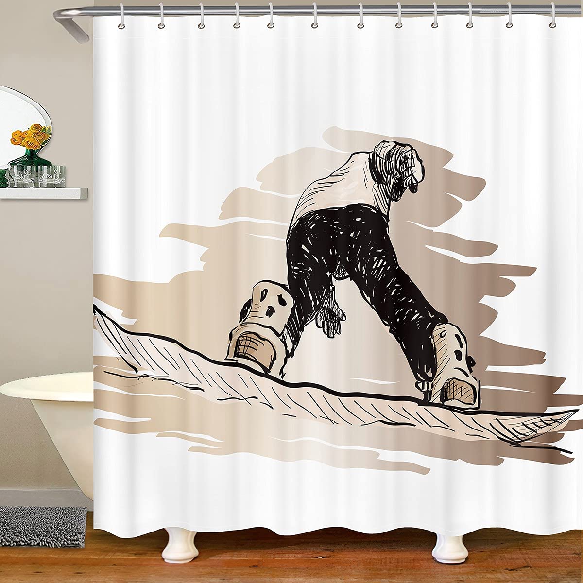 Feelyou Skateboard Bath Shower Curtain Set - Waterproof 72x72 Inch Graffiti Design for Kids & Teens - Extreme Sports Themed Bathroom Decor for Skateboard Lovers - Perfect for Bathrooms, Dorms, and Teen Rooms