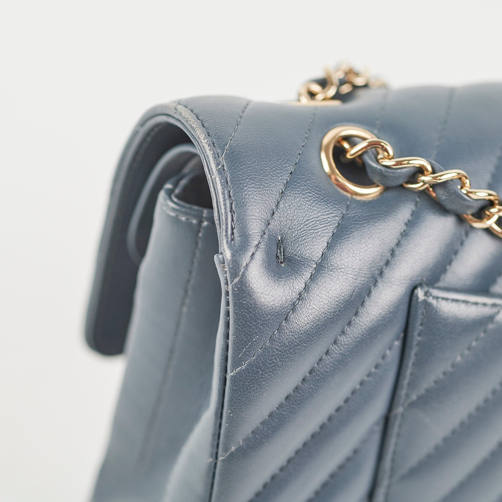 Chanel Chevron M/L Lambskin Classic Flap Bag in Dark Grey & Blue - Luxury Crossbody Shoulder Bag for Women, Perfect for Date Night & Special Occasions