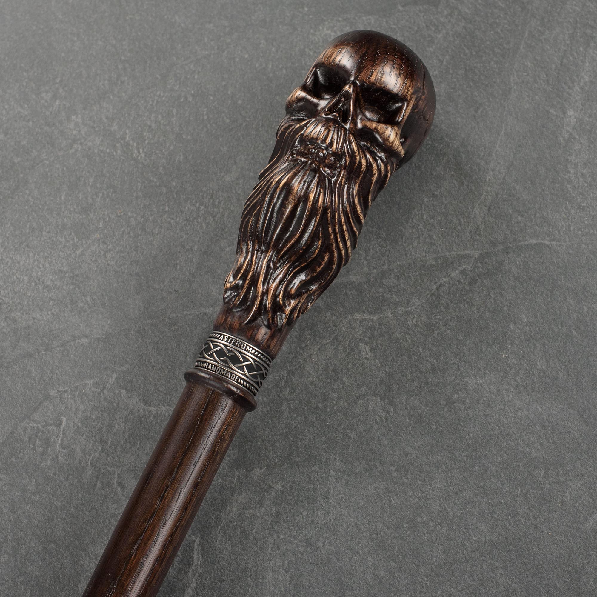 Handmade Wooden Carved Walking Cane with Bearded Skull Head - Unique Steampunk Walking Stick for Men & Women - Perfect for Cosplay, Gothic Fashion & Outdoor Hiking Accessories