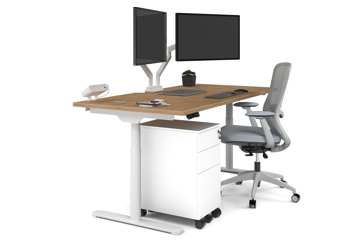 Flexi Premium Height Adjustable Single Workstation Desk - 1600L x 800W with Cable Management Scallop | Ergonomic Standing Desk for Home Office & Workspace
