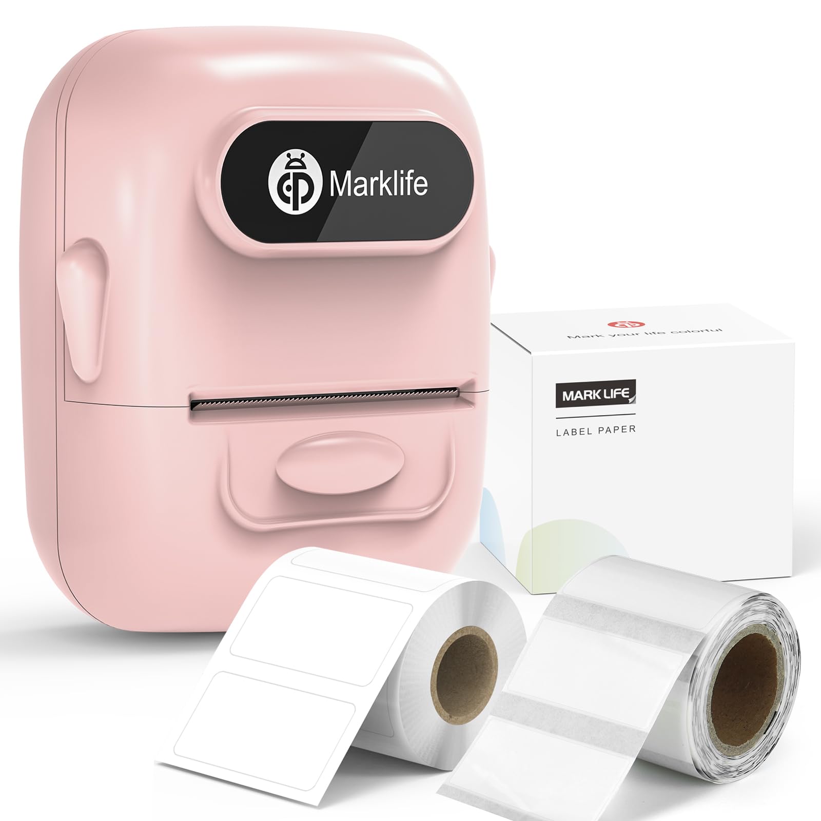 MARKLIFE Bluetooth Label Maker Machine - Portable Thermal Barcode Printer for Address, Clothing, Jewelry & Retail | Home Office & Small Business Organizing Tool (Pink + 2 Free Label Tapes Included) | Perfect for Shipping, Inventory & Craft Organization