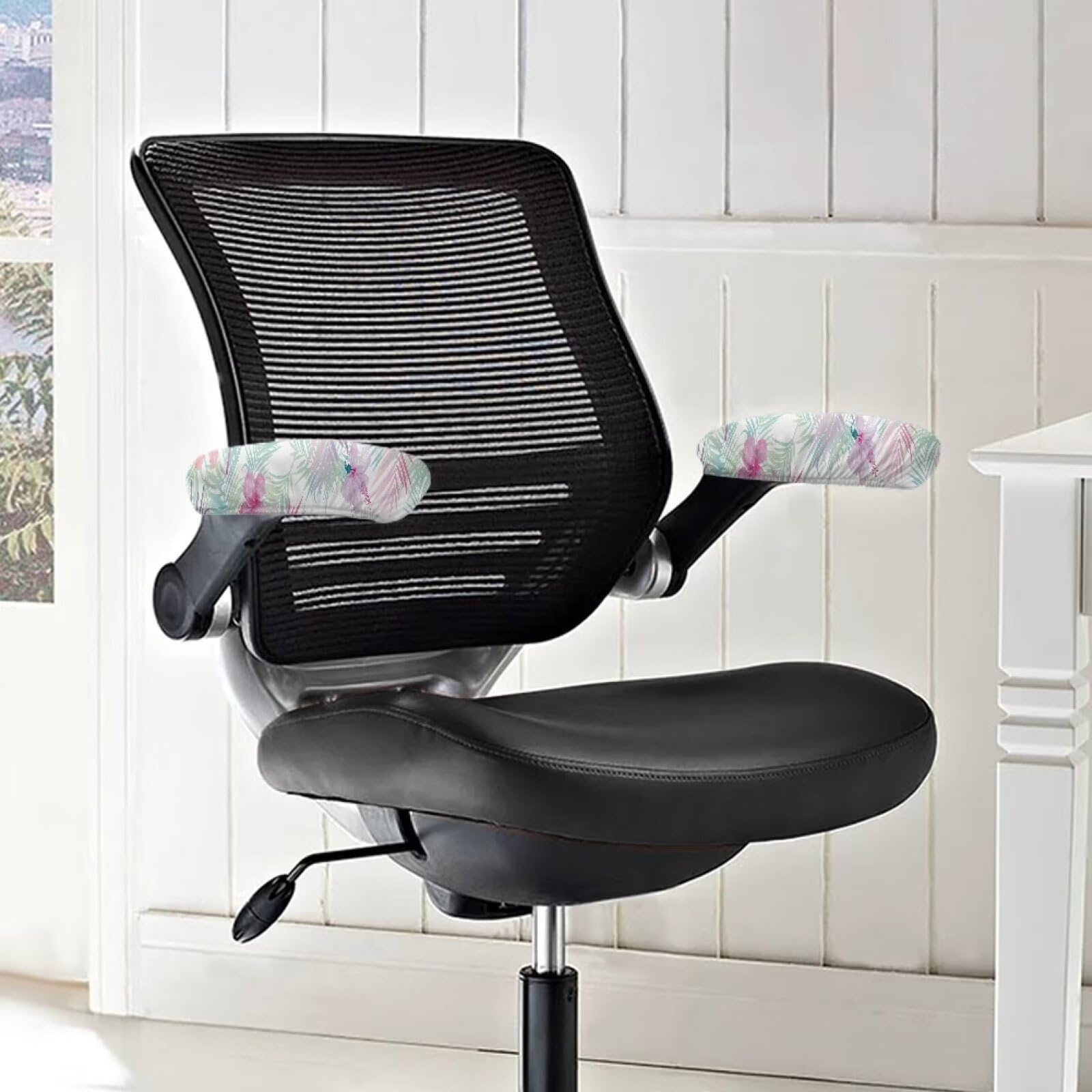 Palm Tree Flower Printed Gaming Chair Arm Rest Covers - 2 Pack Stretchable Polyester Office Chair Arm Protectors with Elastic Band for Comfort & Style | Perfect for Home Office, Gaming Setup & Workspace Decor