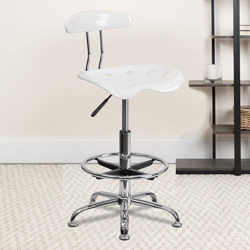 FLASH Bradley Vibrant Violet and Chrome Drafting Stool with Tractor Seat - Adjustable Height Bar Stool for Home Office, Art Studio & Industrial Workspaces