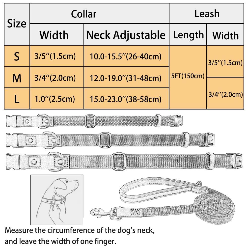 Custom Engraved Dog Collar for Small Medium Large Dogs - Personalized Nylon & Genuine Leather Pet Collar with Name Plate (Size S 3/5