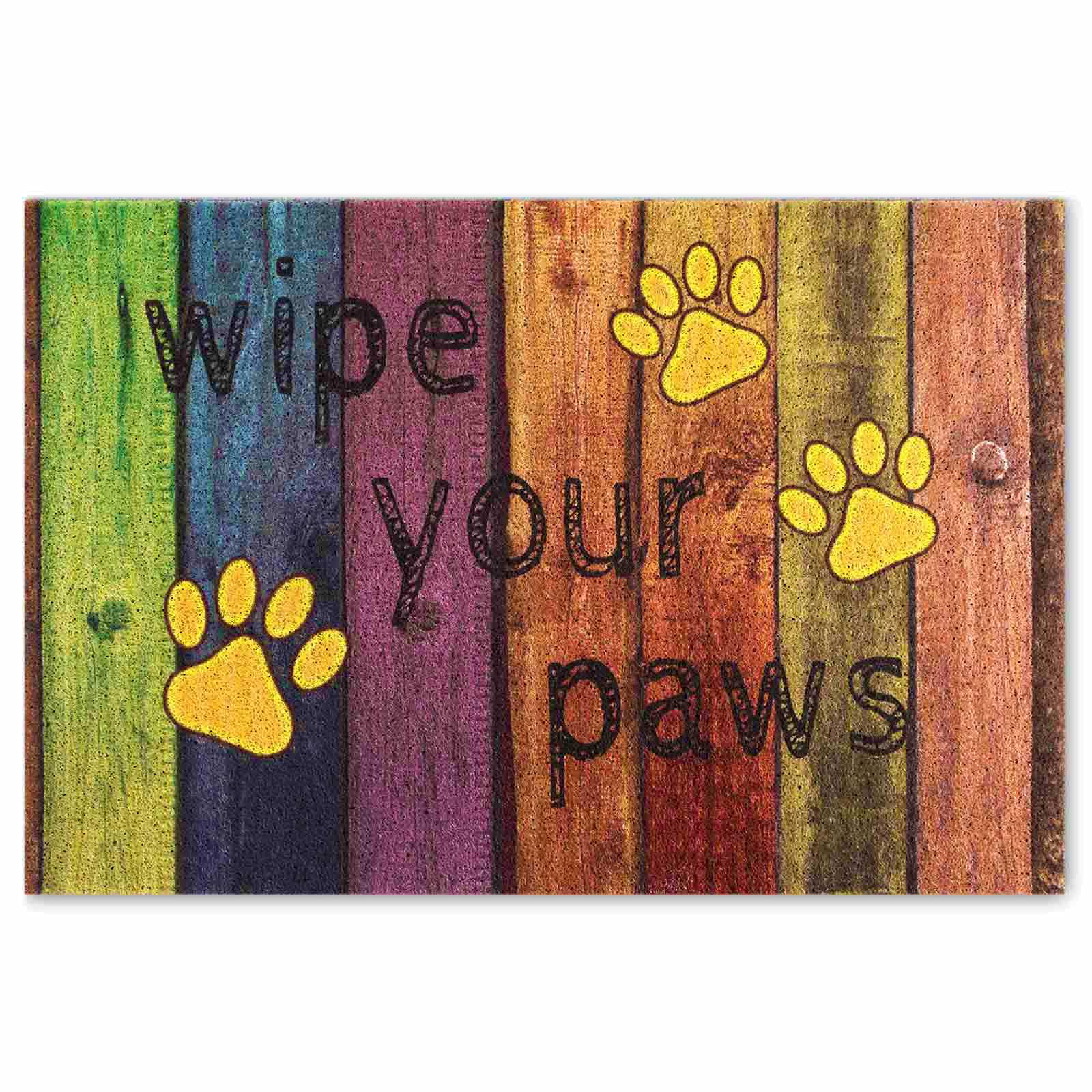 23.6x35.4 Inch Funny Non-Slip PVC Doormat - 'Wipe Your Paws' Yellow Welcome Mat for Indoor/Outdoor Use - Perfect for Entryway, Bathroom, Kitchen & Bedroom Floor Protection
