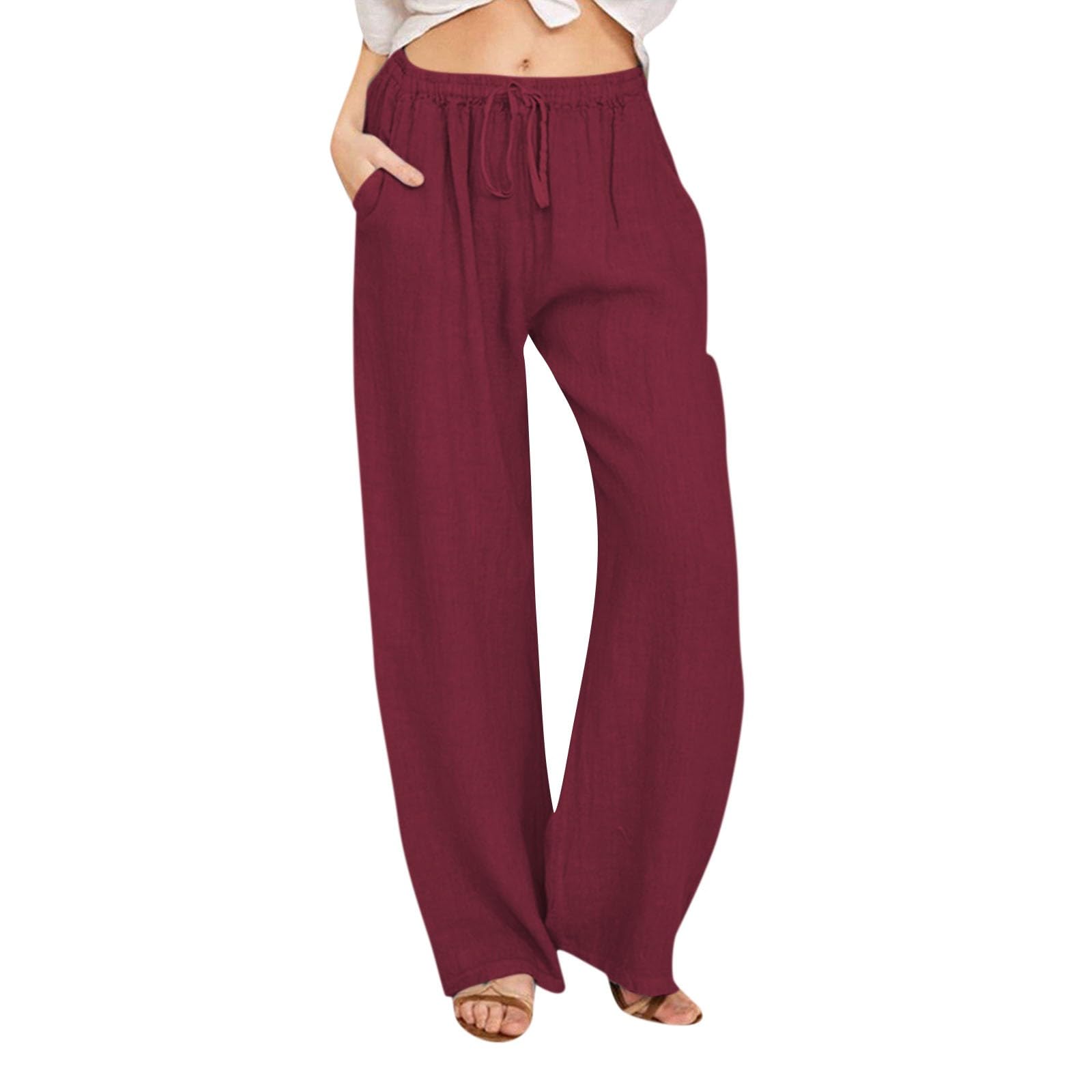 Women's Cotton Linen Palazzo Pants - High Waisted Summer Yoga Pants with Pockets for Casual Wear & Travel