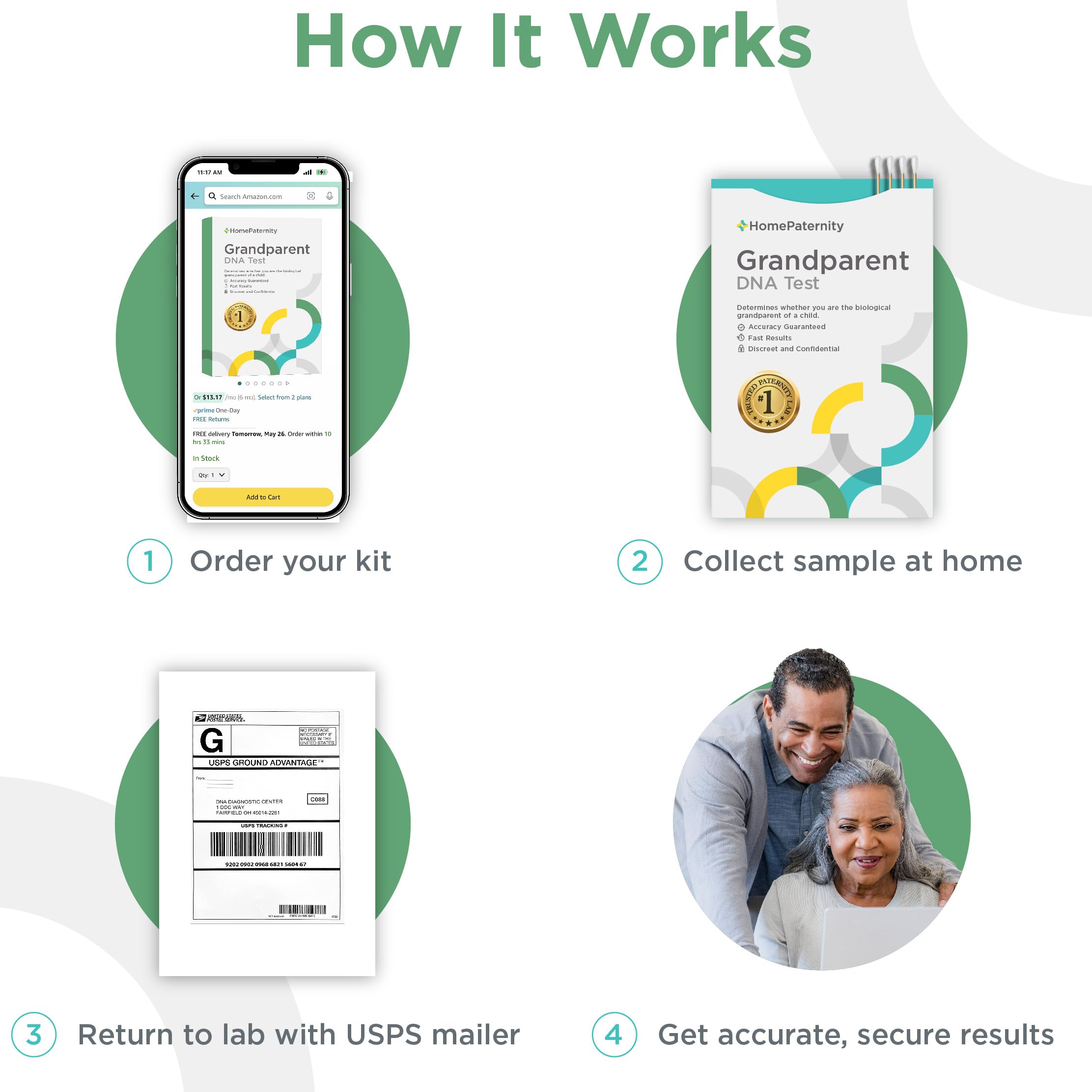 Grandparent DNA Test Kit - Fast & Accurate Results with 34 Genetic Markers - Includes Lab Fees & Free Shipping - Paternity Testing Without Father - Perfect for Family Reunions, Legal Cases & Genealogy Research