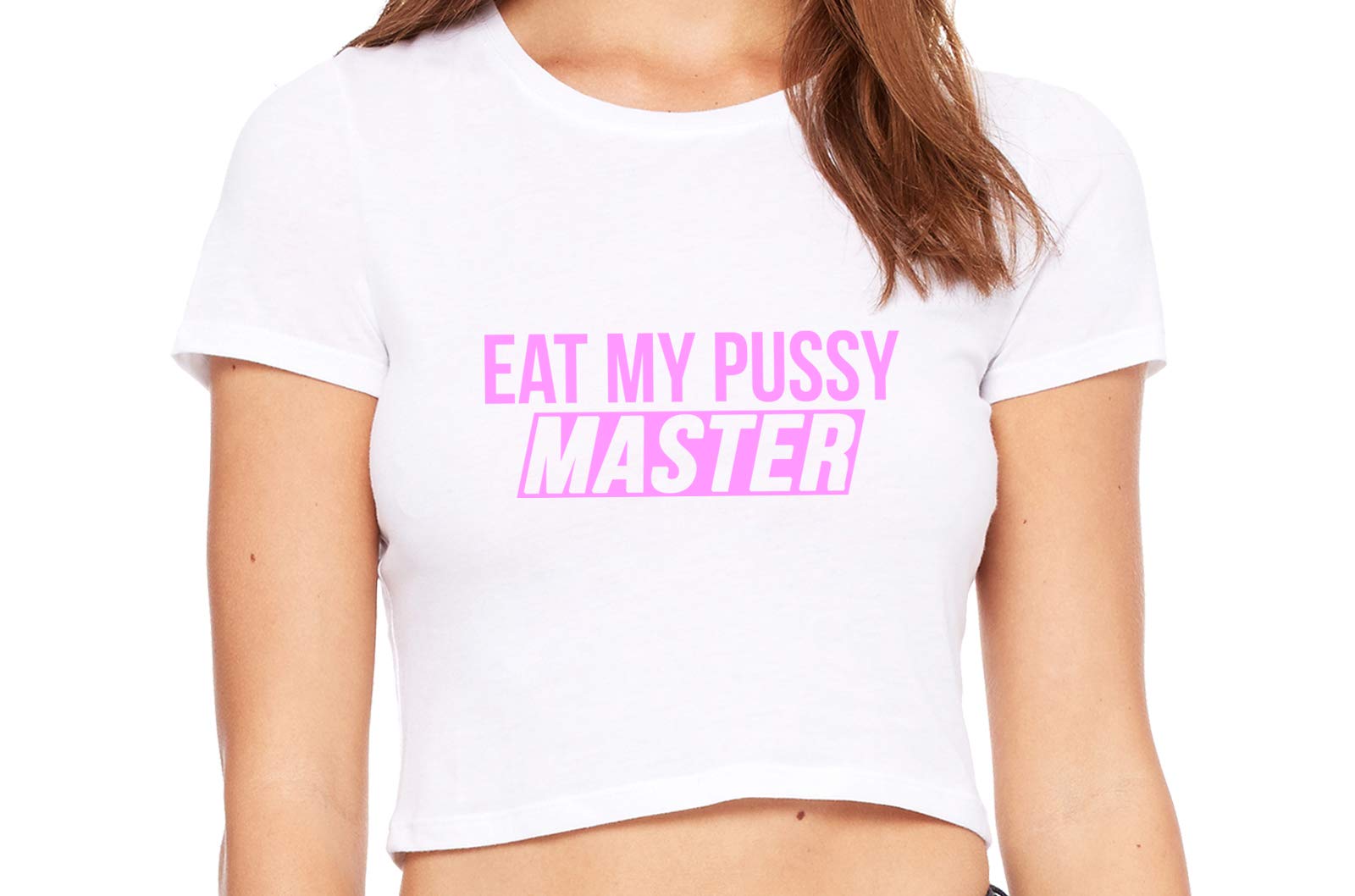 Sexy White Crop Tank Top with Bold 'Eat My Pussy' & 'Lick Me' Print - Perfect for Bachelorette Parties, Role Play & Couples Fun