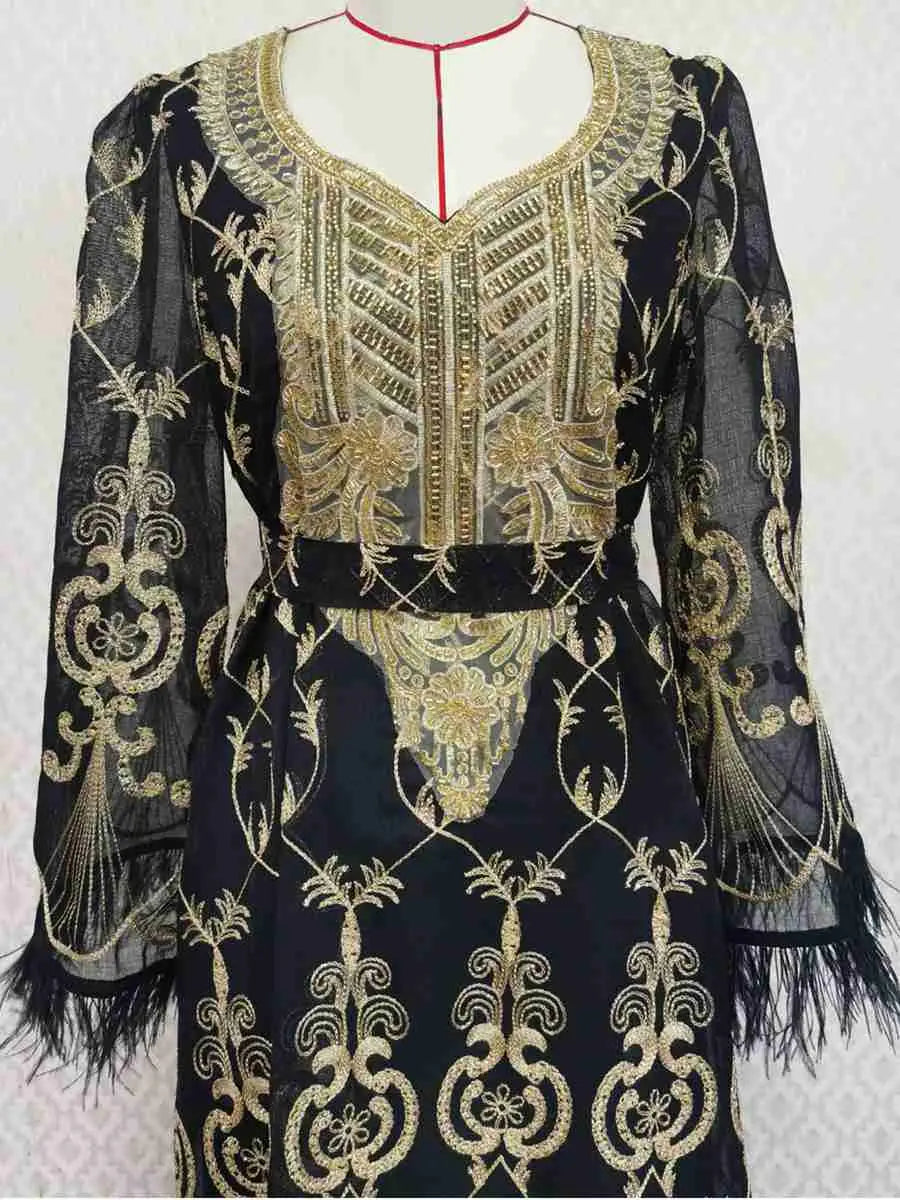 Elegant Eid Outfits for Women - Sparkling Sequins & Embroidery Muslim Caftan Kaftan Dress Jalabiya - Perfect for Eid Celebrations, Weddings & Special Occasions