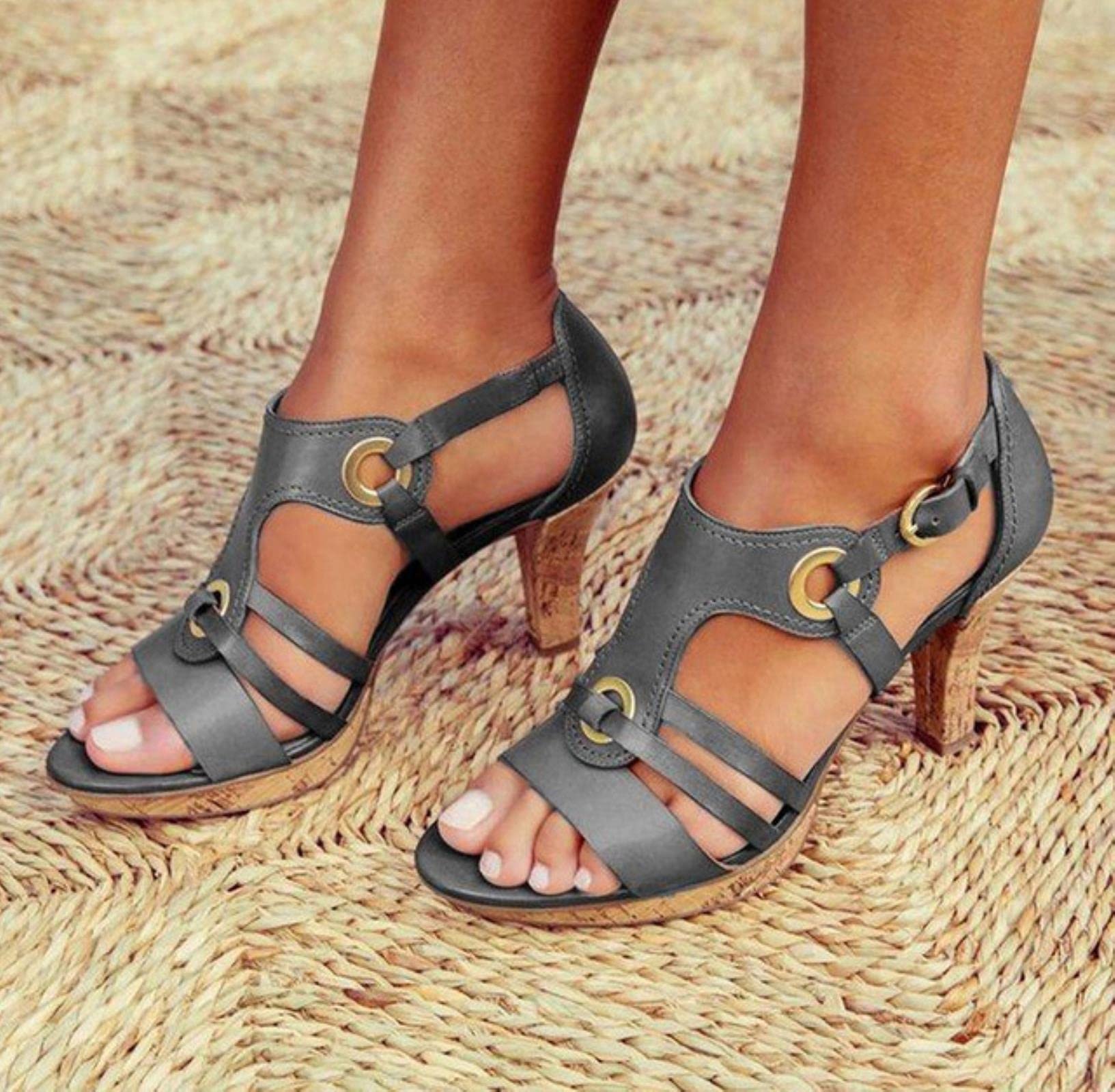 2021 Women's Hollow High Heel Sandals - Classic Buckle Strap Pumps for Ladies, Plus Size Comfortable Dress Shoes - Perfect for Weddings, Parties & Office Wear