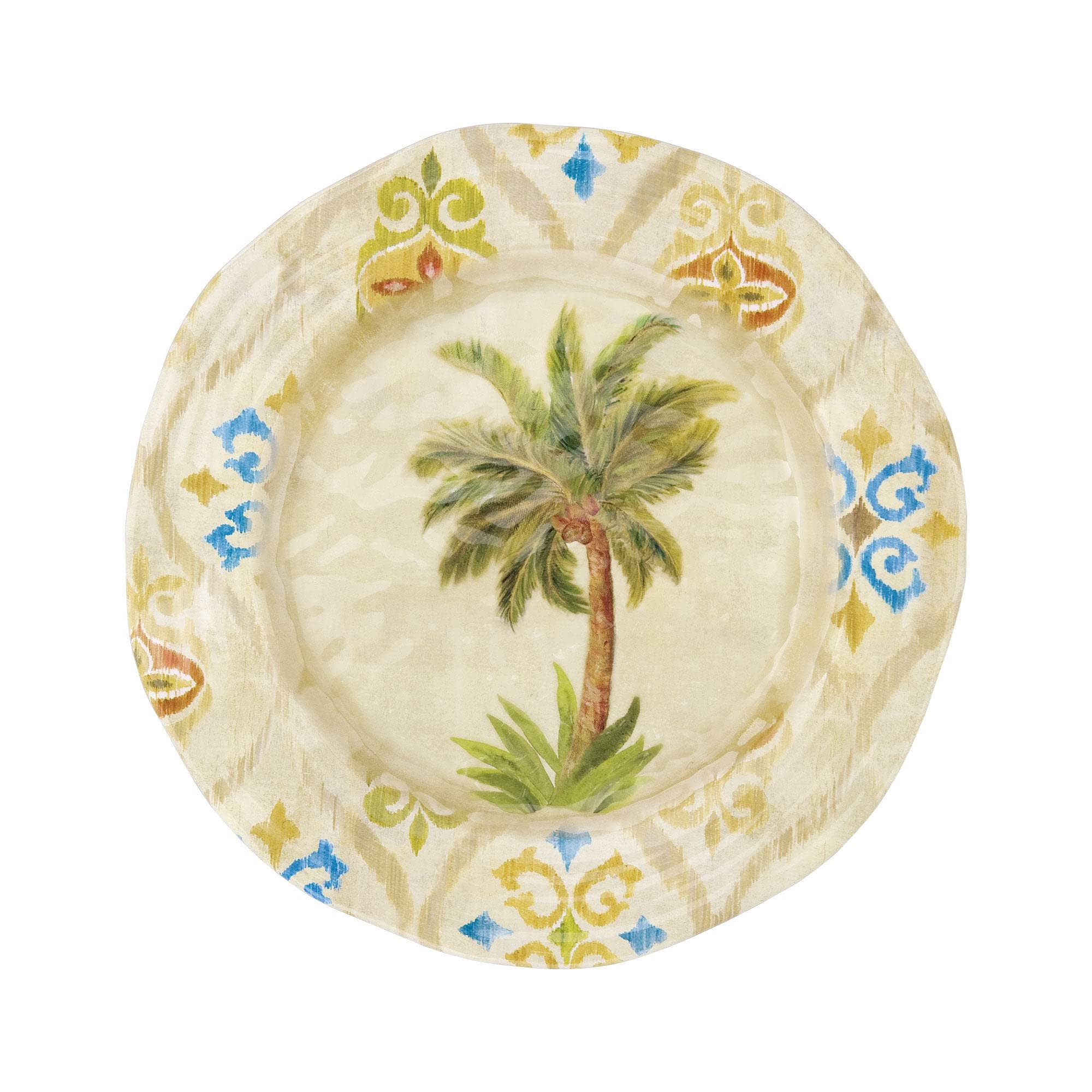 UPware 12-Piece Ikat Palm Melamine Dinnerware Set - Durable Outdoor Dishes, Plates & Bowls for 4 - Colorful BPA-Free Dish Set for Picnics, BBQs & Pool Parties