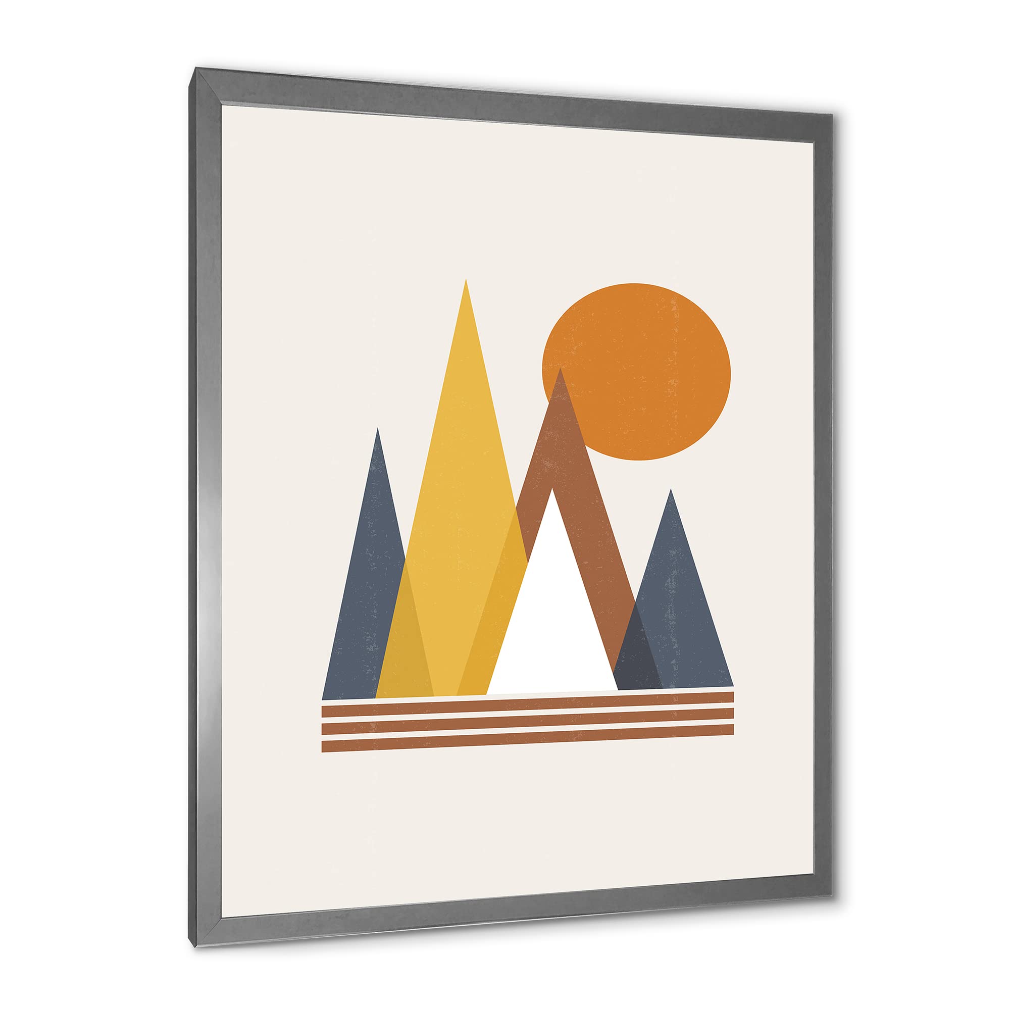 DesignQ Mountain Abstract and Sun Modern Framed Wall Art - Contemporary Landscape Canvas Painting for Living Room, Bedroom & Office Decor