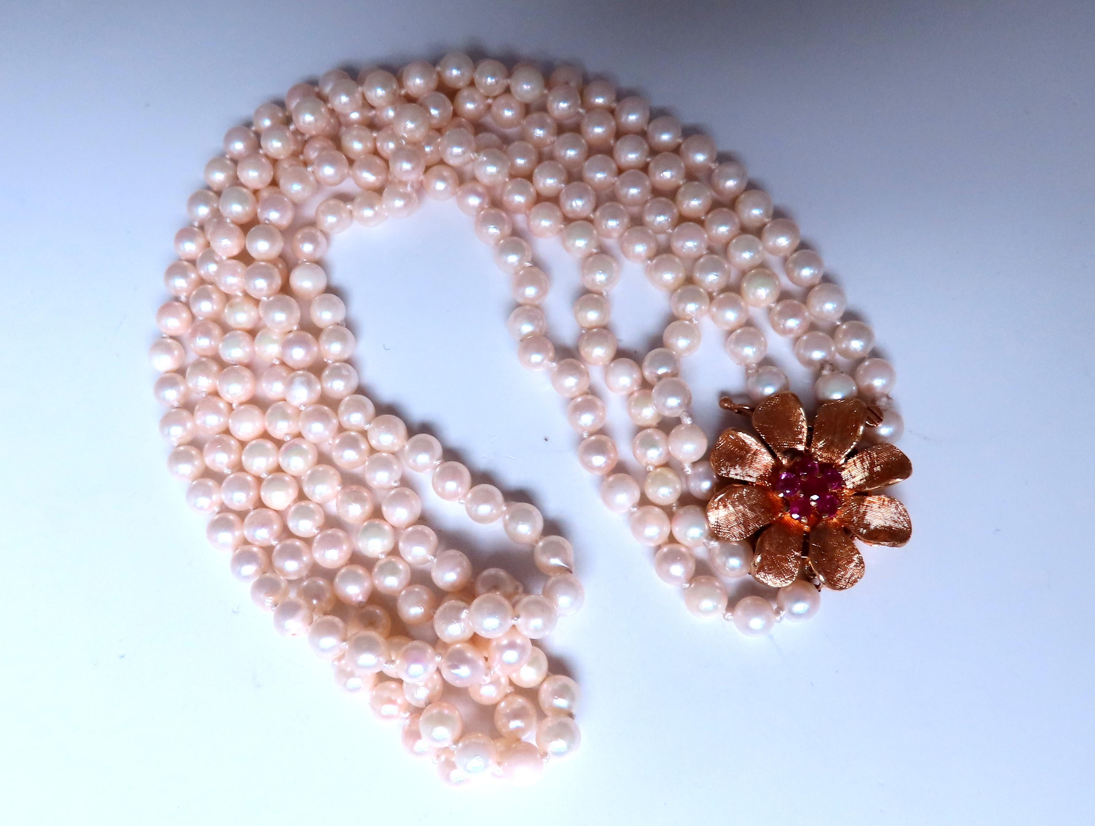 14kt Gold Natural Ruby & Vintage Pearl Stranded Necklace | Elegant Jewelry for Women | Perfect for Weddings, Anniversaries & Special Occasions