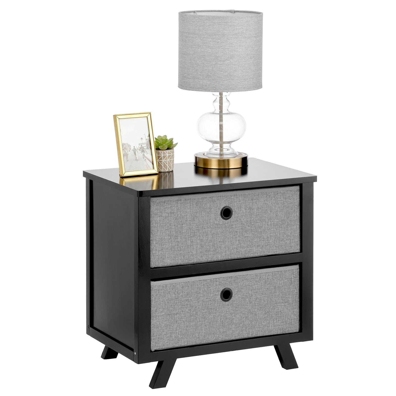 Mid-Century Modern Dresser with 2 Fabric Drawers - Storage Organizer for Bedroom, Hallway, Entryway & Office - Black/Charcoal - Easy Pull Handles - Perfect for Small Space Organization & Home Decor