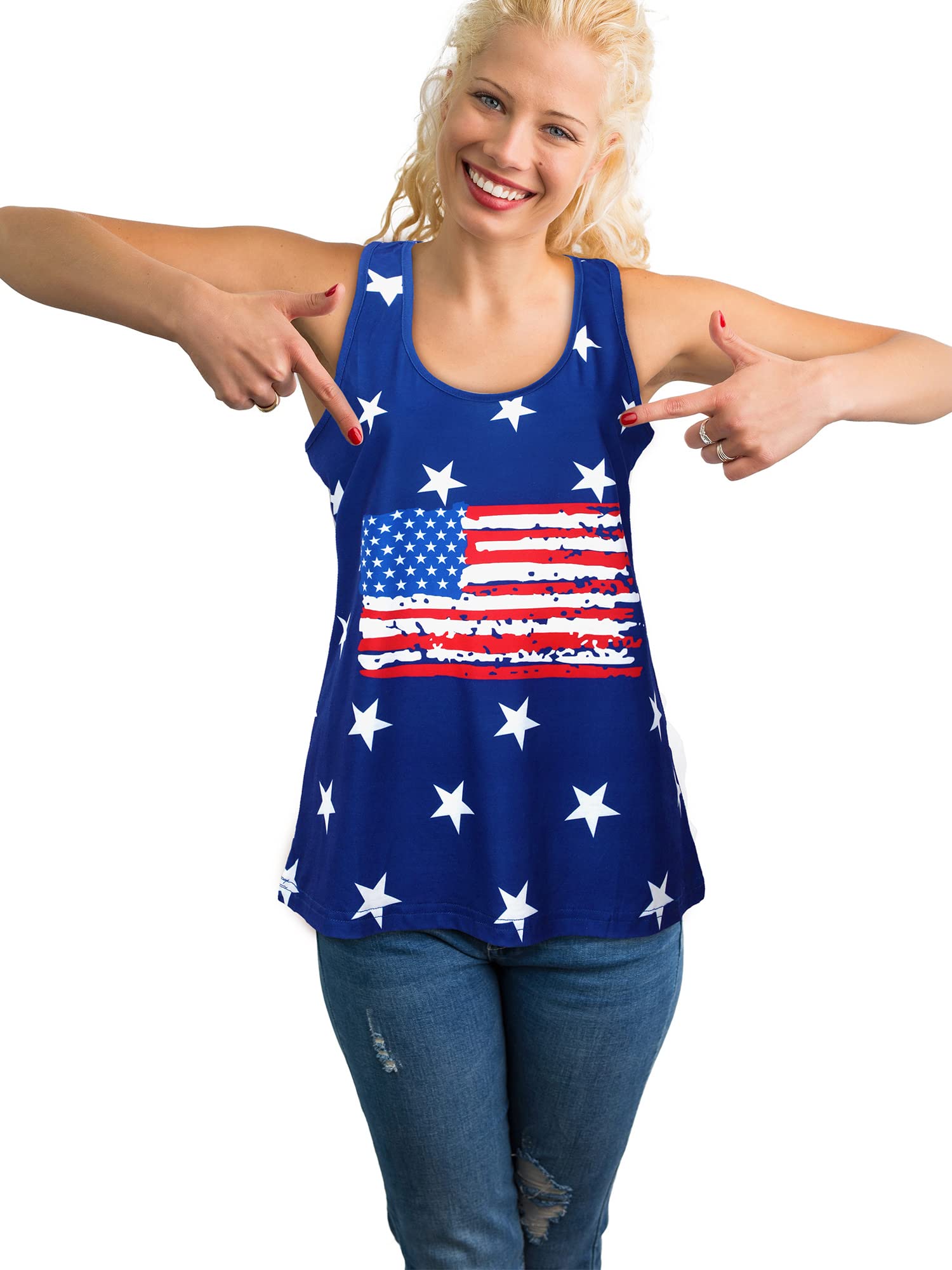 Bonuci 4 Pcs Women's American Flag Sleeveless Tank Tops - Patriotic Stars & Stripes Shirts for 4th of July, Independence Day & Summer Casual Wear (Large) - Perfect for BBQ, Beach Outings & Festive Celebrations
